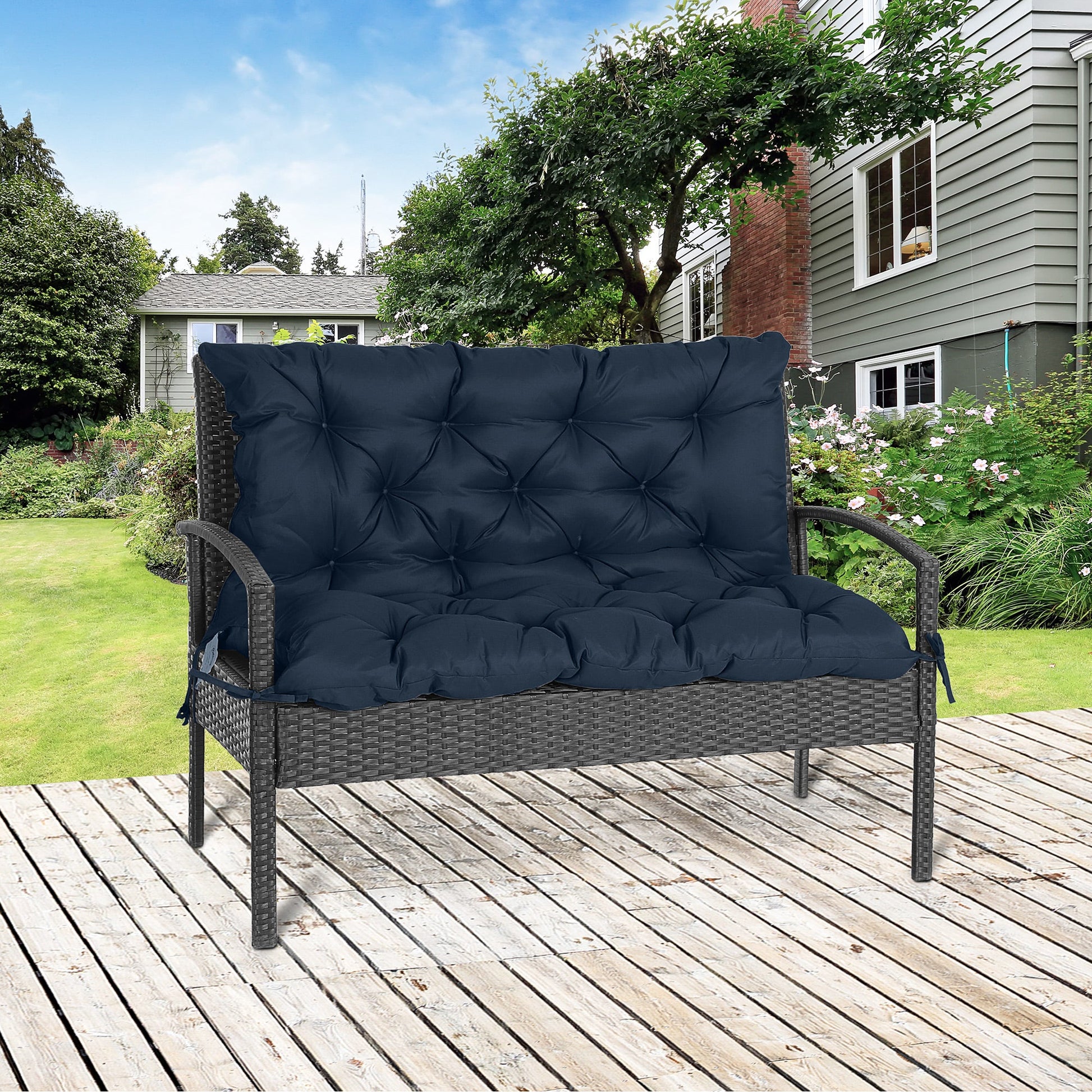 Porch Swing Cushion Garden Bench Cushion with Backrest, Non-Slip 2-Seater Thick Pad, Swing Chair Mat Replacement for Indoor and Outdoor, 39.4" x 38.6", Dark Blue