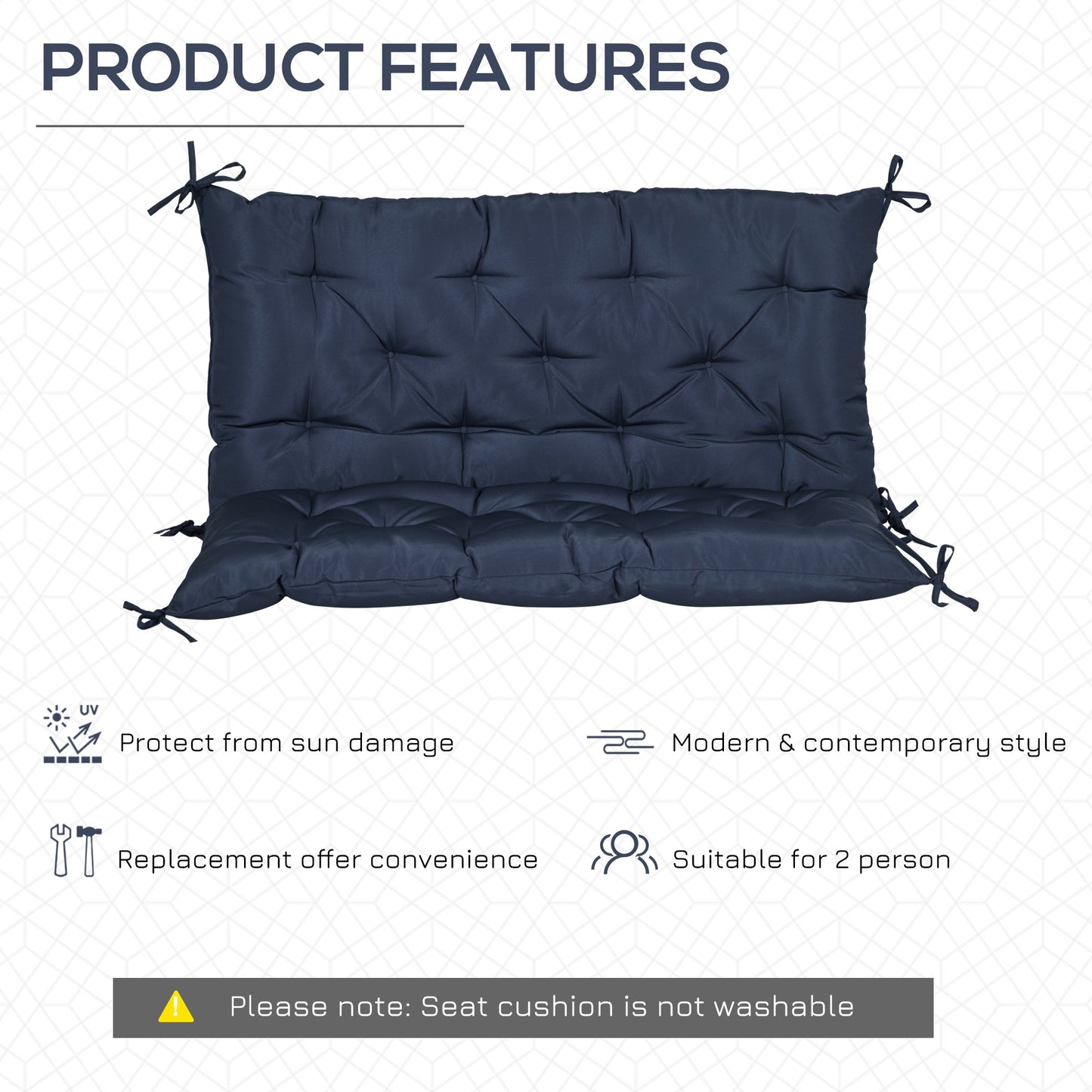 Porch Swing Cushion Garden Bench Cushion with Backrest, Non-Slip 2-Seater Thick Pad, Swing Chair Mat Replacement for Indoor and Outdoor, 39.4" x 38.6", Dark Blue