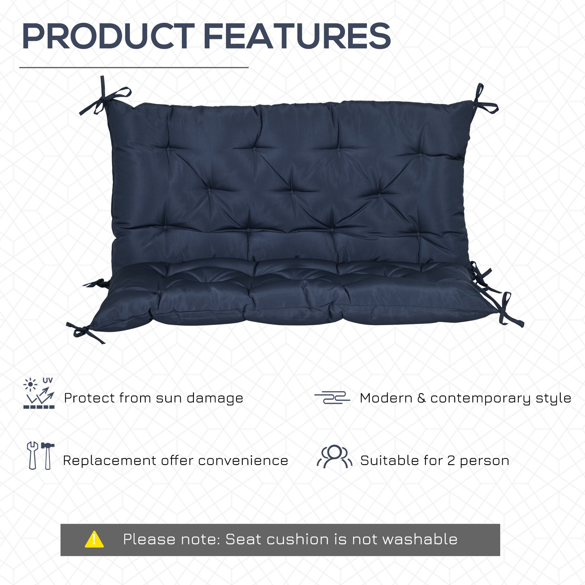 Porch Swing Cushion Garden Bench Cushion with Backrest, Non-Slip 2-Seater Thick Pad, Swing Chair Mat Replacement for Indoor and Outdoor, 39.4" x 38.6", Dark Blue