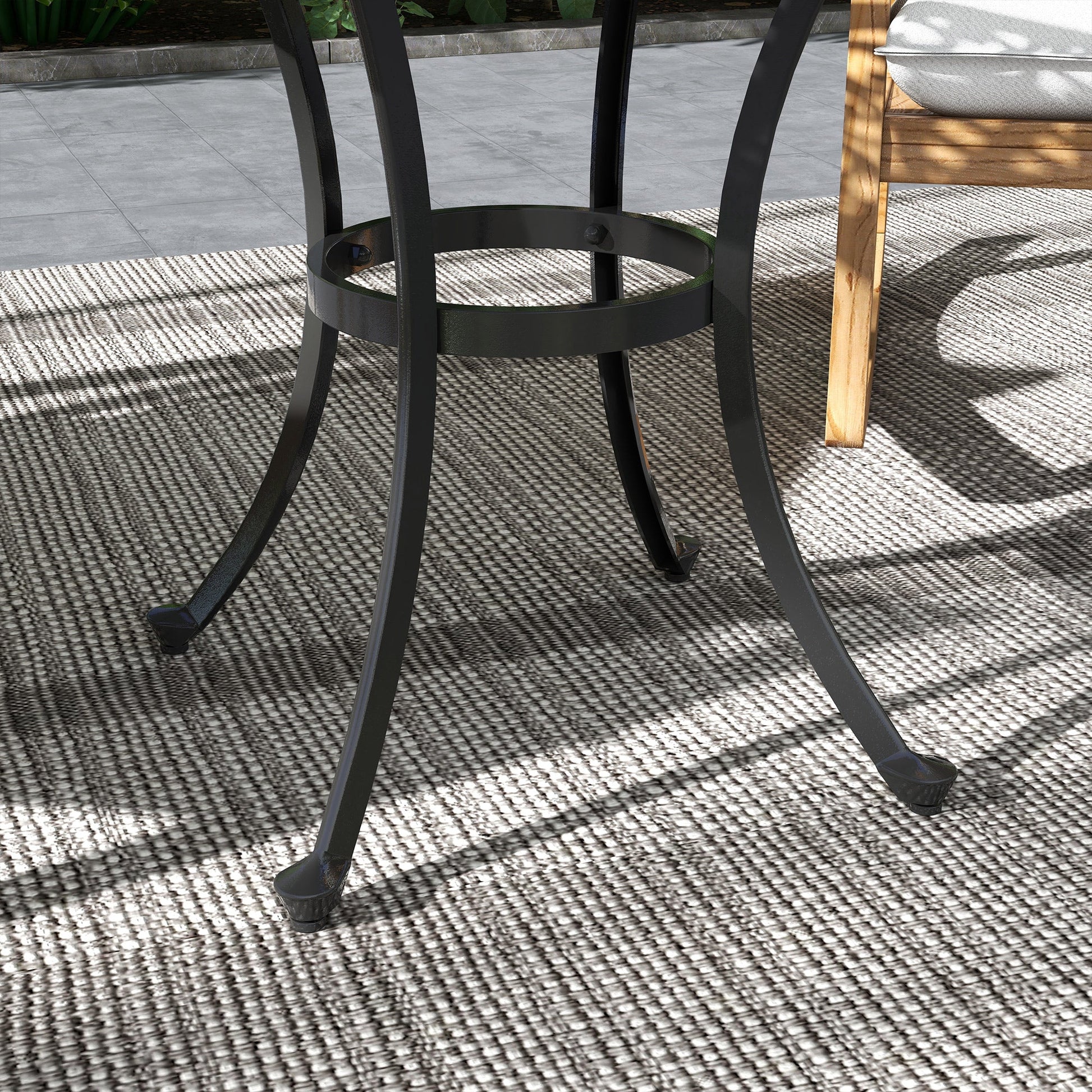 23.6" Patio Table, Outdoor Coffee Table, Round Hollow Top Design Side Table with Cast Aluminium Frame, Adjustable Feet for Garden, Balcony, Black