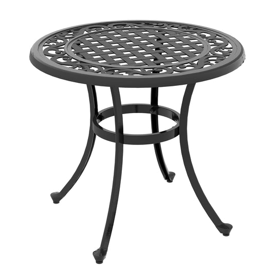23.6" Patio Table, Outdoor Coffee Table, Round Hollow Top Design Side Table with Cast Aluminium Frame, Adjustable Feet for Garden, Balcony, Black