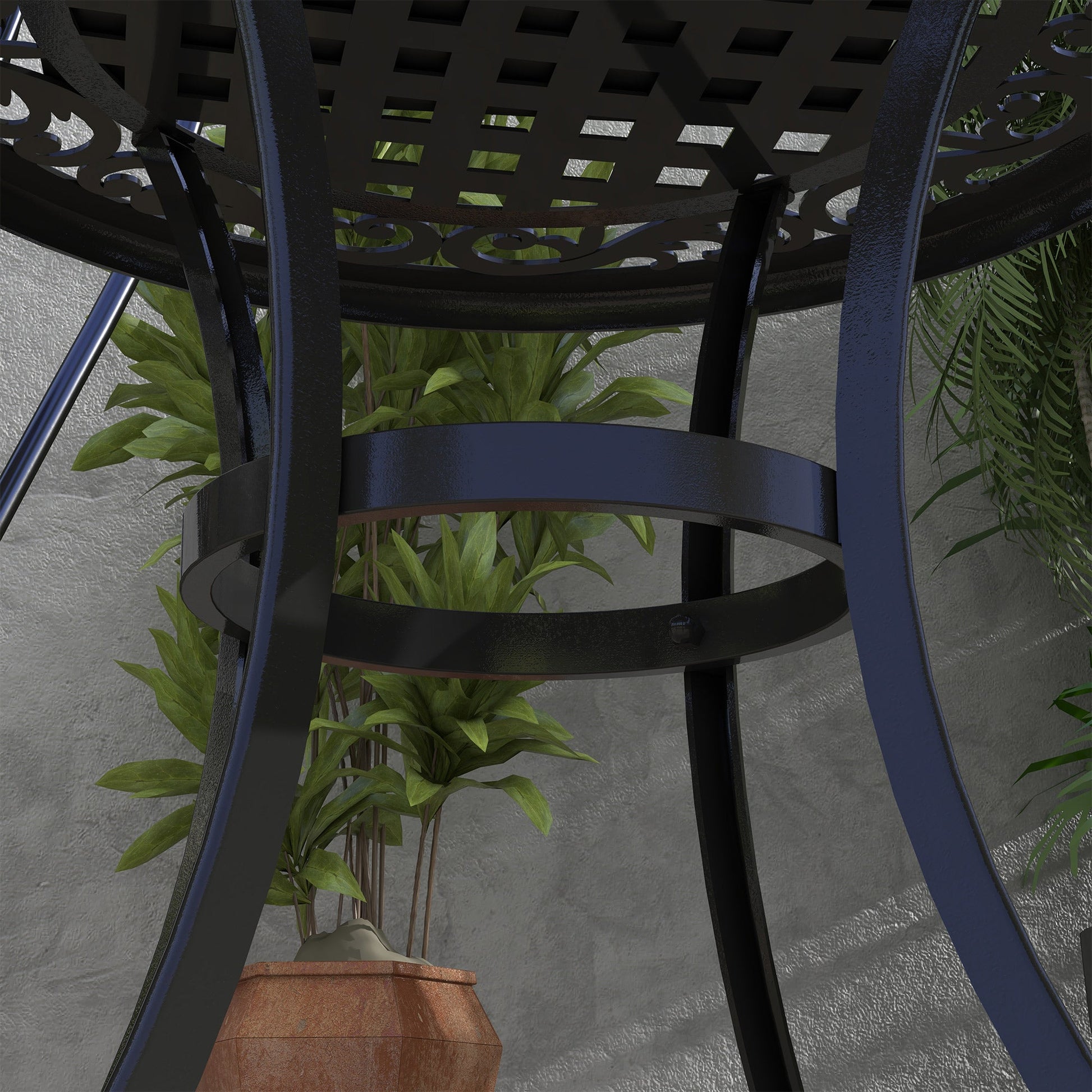 23.6" Patio Table, Outdoor Coffee Table, Round Hollow Top Design Side Table with Cast Aluminium Frame, Adjustable Feet for Garden, Balcony, Black