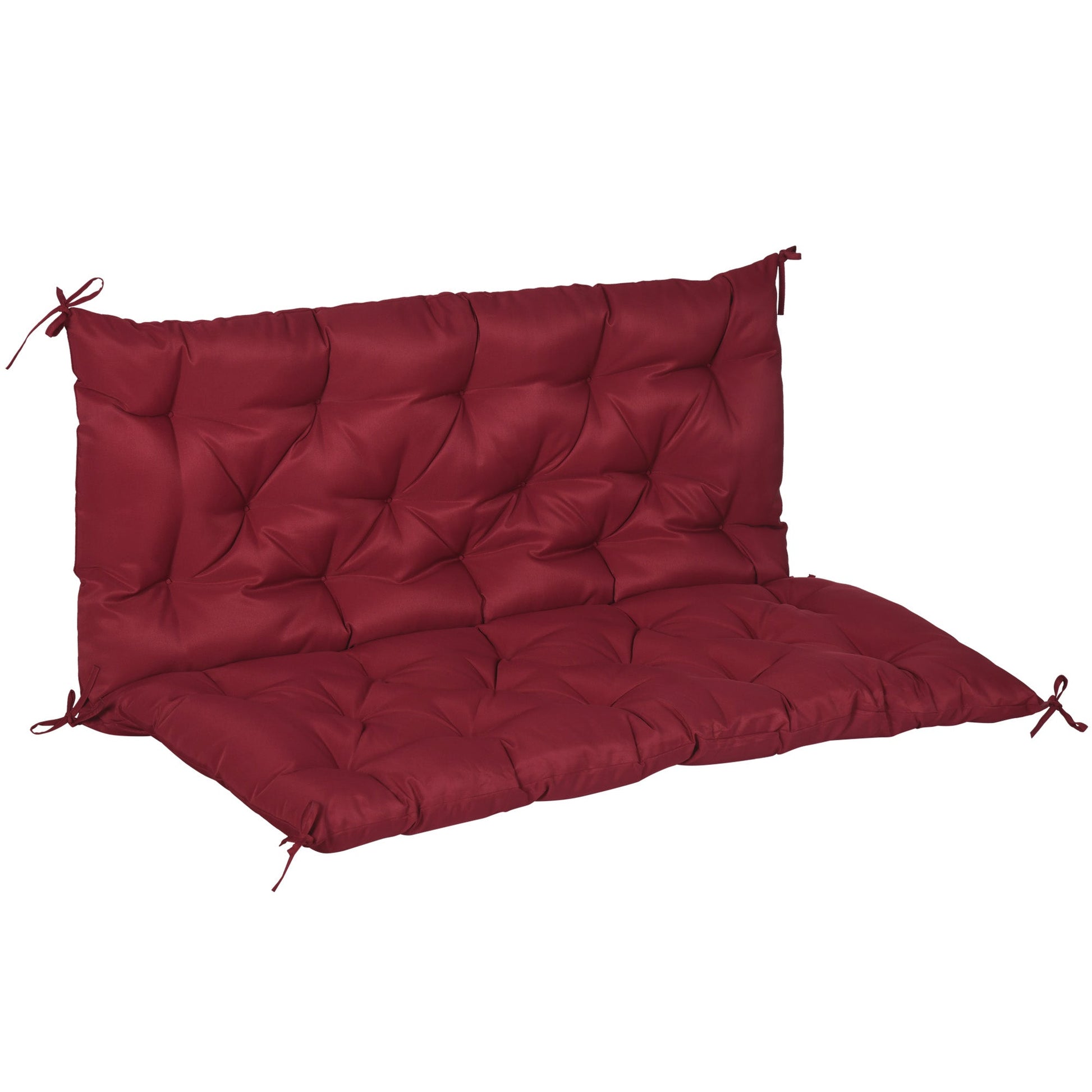 2 Seater Garden Bench Cushions, Thick Outdoor Non-Slip 2 Seater Soft Pad With Backrest for Garden Patio, 47" x 43" x 5", Wine Red