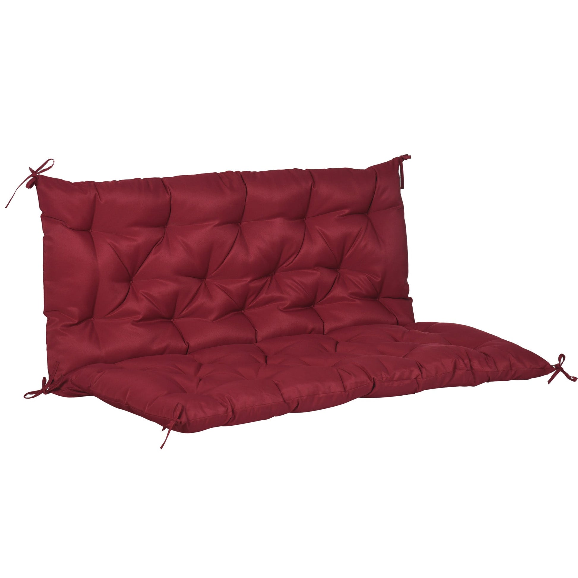2 Seater Garden Bench Cushions, Thick Outdoor Non-Slip 2 Seater Soft Pad With Backrest for Garden Patio, 47" x 43" x 5", Wine Red