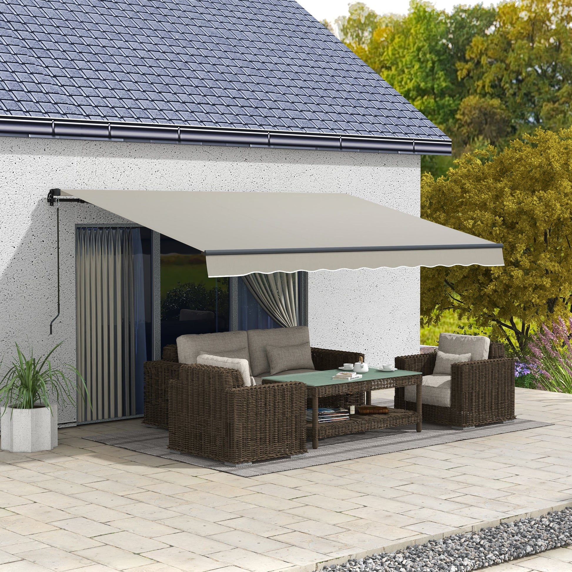  13' x 10' Retractable Awning, Patio Awning Sunshade Shelter with Manual Crank Handle, 280gsm UV Resistant Fabric and Aluminum Frame, for Balcony, Yard, Light Grey