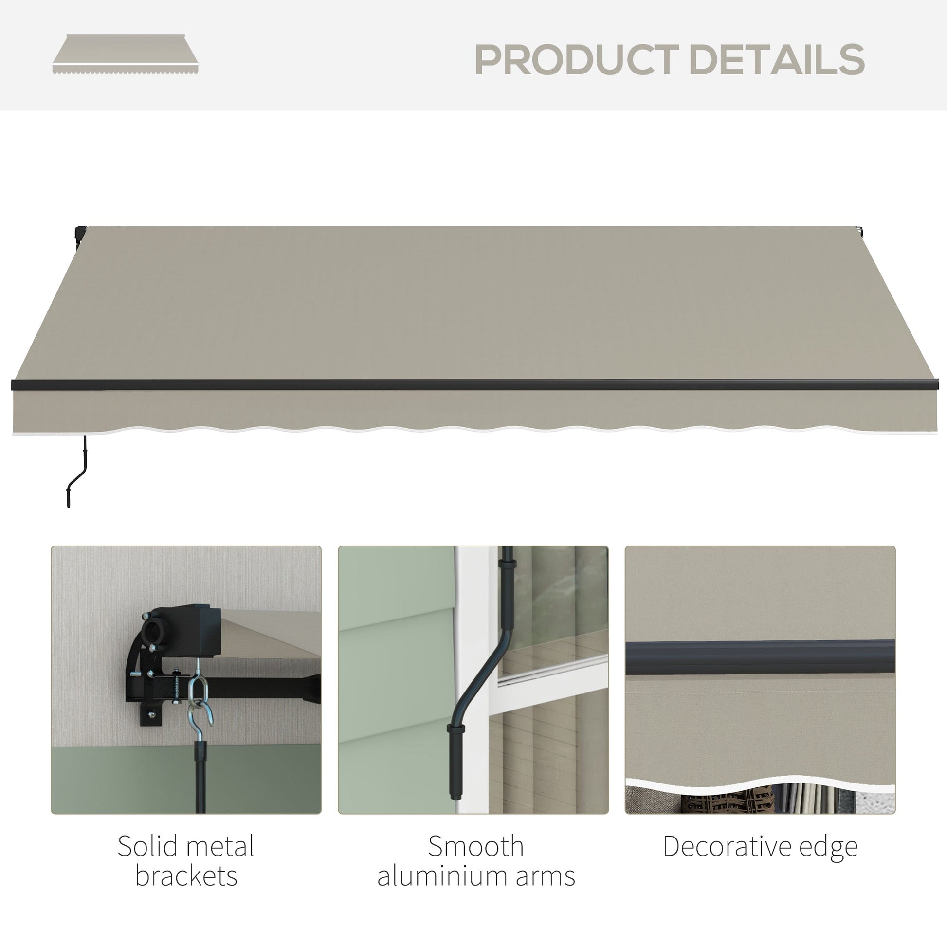  13' x 10' Retractable Awning, Patio Awning Sunshade Shelter with Manual Crank Handle, 280gsm UV Resistant Fabric and Aluminum Frame, for Balcony, Yard, Light Grey