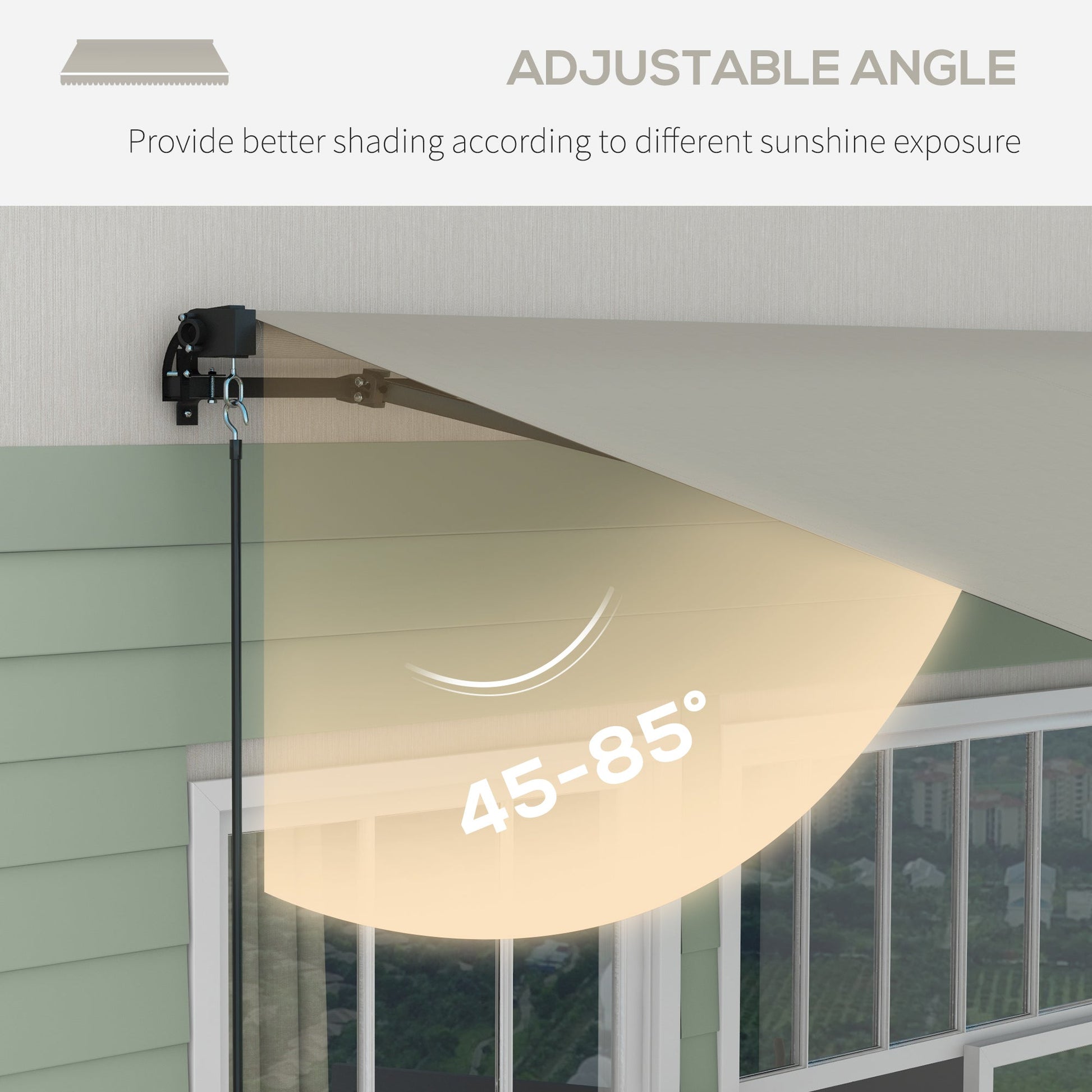  13' x 10' Retractable Awning, Patio Awning Sunshade Shelter with Manual Crank Handle, 280gsm UV Resistant Fabric and Aluminum Frame, for Balcony, Yard, Light Grey