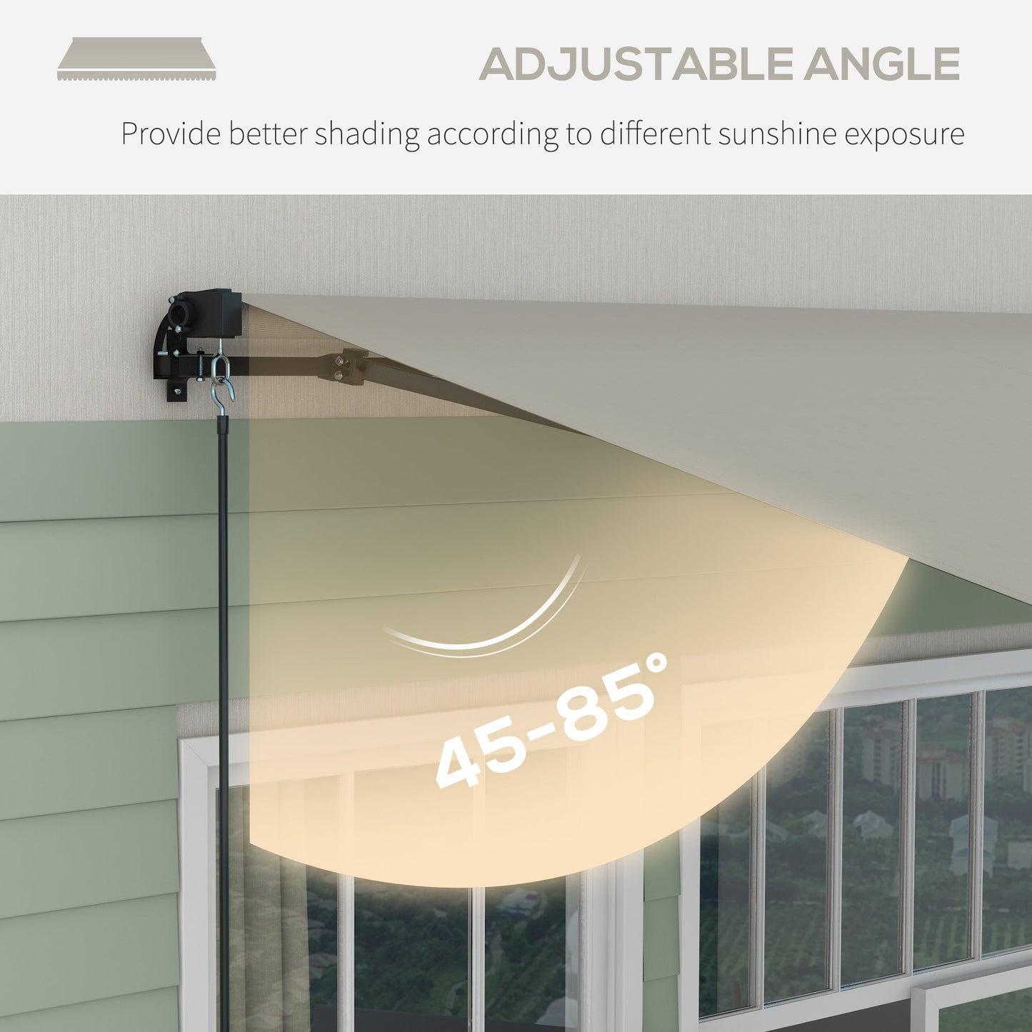  13' x 10' Retractable Awning, Patio Awning Sunshade Shelter with Manual Crank Handle, 280gsm UV Resistant Fabric and Aluminum Frame, for Balcony, Yard, Light Grey