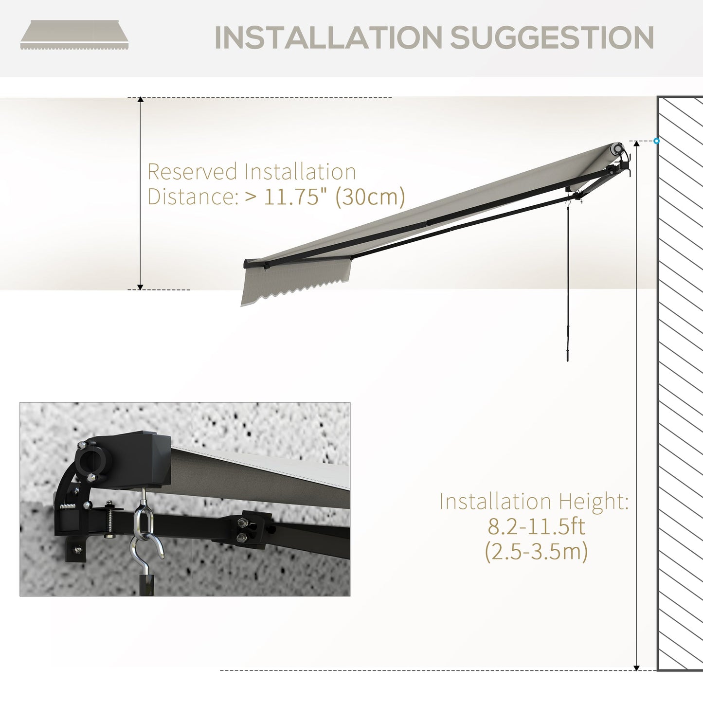  13' x 10' Retractable Awning, Patio Awning Sunshade Shelter with Manual Crank Handle, 280gsm UV Resistant Fabric and Aluminum Frame, for Balcony, Yard, Light Grey
