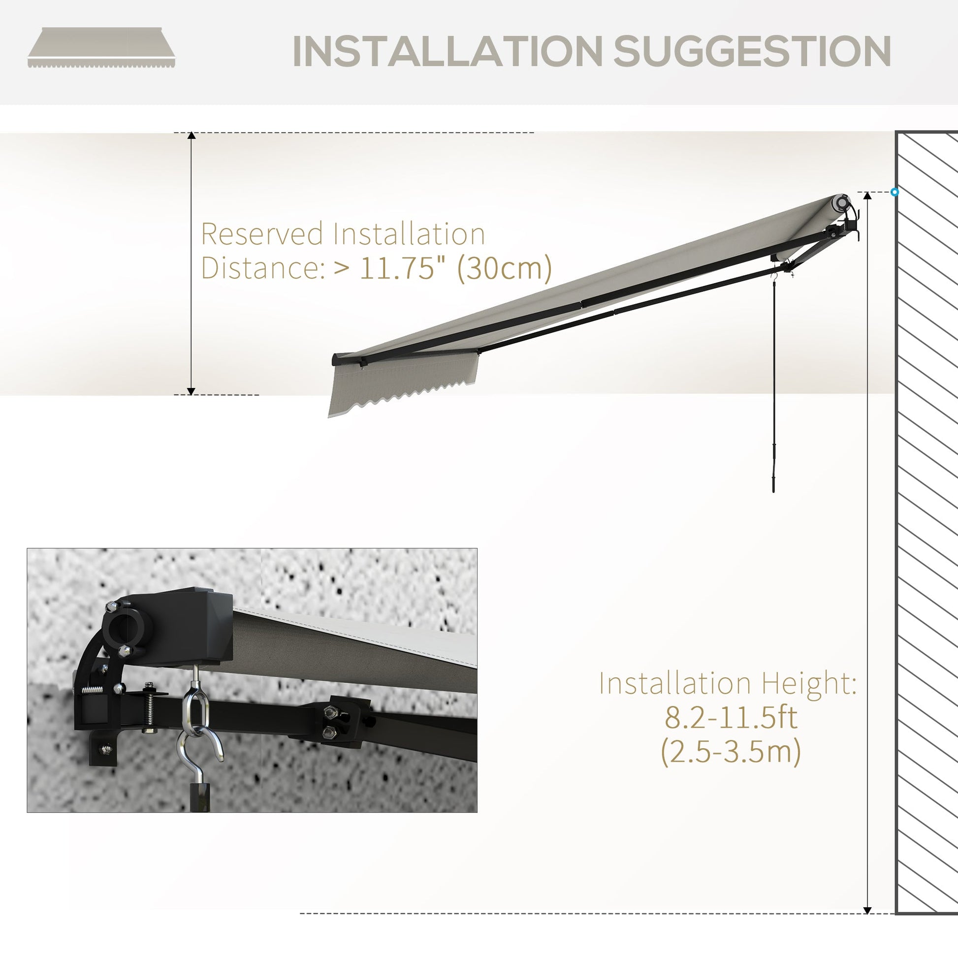  13' x 10' Retractable Awning, Patio Awning Sunshade Shelter with Manual Crank Handle, 280gsm UV Resistant Fabric and Aluminum Frame, for Balcony, Yard, Light Grey