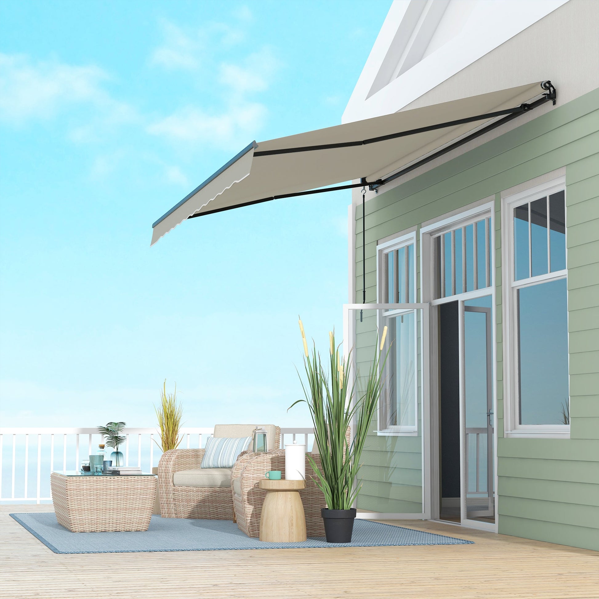  13' x 10' Retractable Awning, Patio Awning Sunshade Shelter with Manual Crank Handle, 280gsm UV Resistant Fabric and Aluminum Frame, for Balcony, Yard, Light Grey
