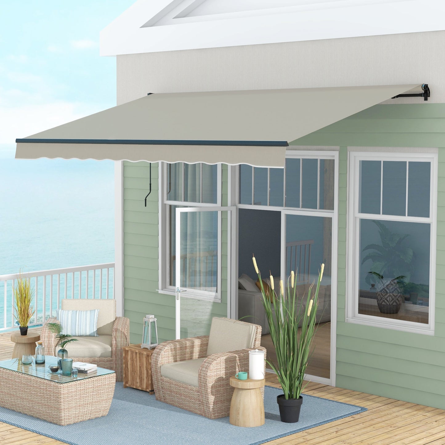  13' x 10' Retractable Awning, Patio Awning Sunshade Shelter with Manual Crank Handle, 280gsm UV Resistant Fabric and Aluminum Frame, for Balcony, Yard, Light Grey