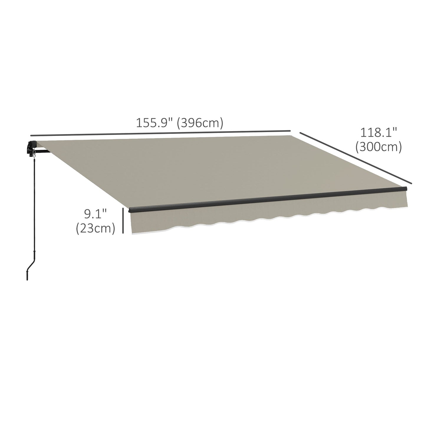  13' x 10' Retractable Awning, Patio Awning Sunshade Shelter with Manual Crank Handle, 280gsm UV Resistant Fabric and Aluminum Frame, for Balcony, Yard, Light Grey