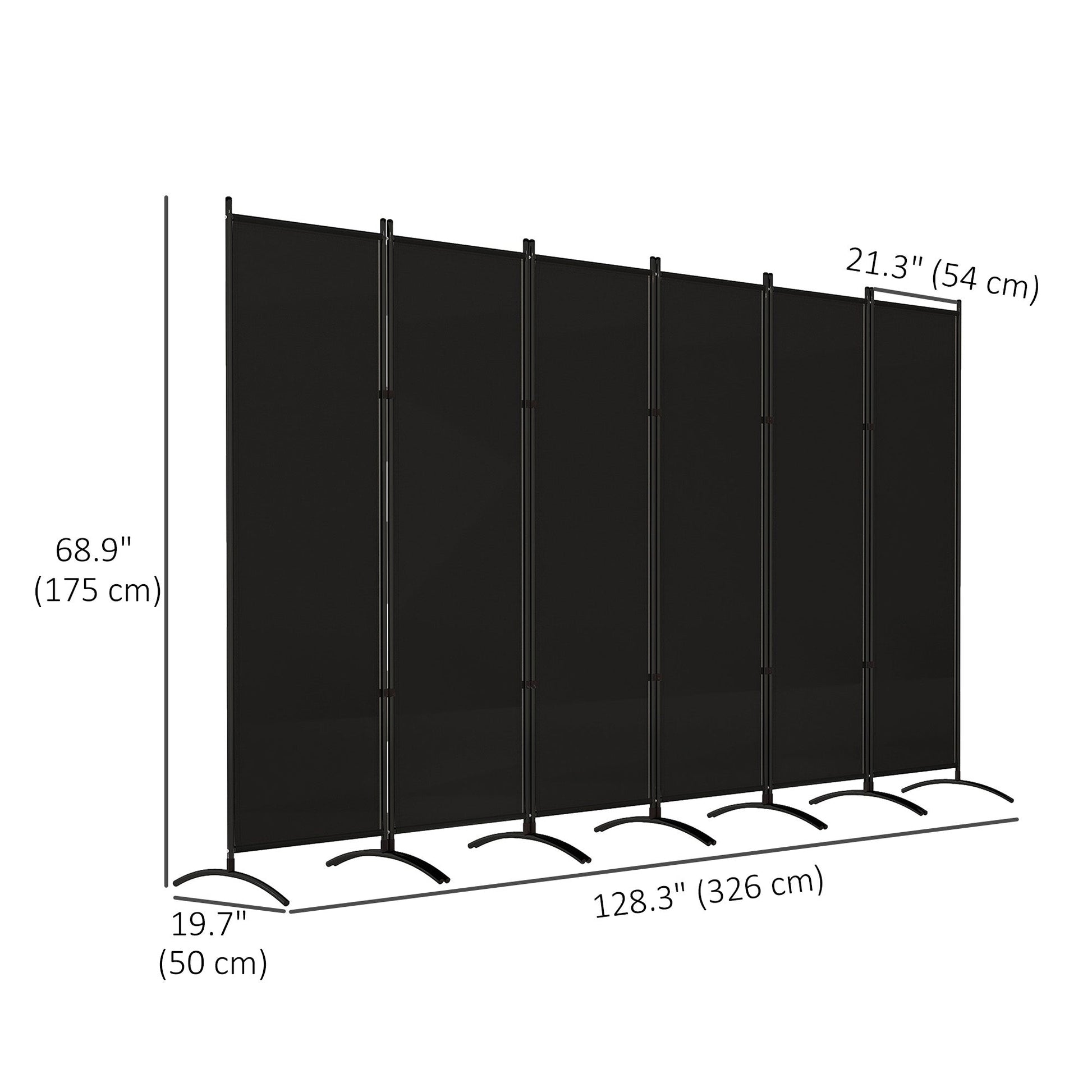 6 Panel Folding Outdoor Privacy Screen, 5.7FT Tall Room Divider with UV30+ Protection, Freestanding Privacy Panel Partition with Stable Base for Indoor Outdoor, Black