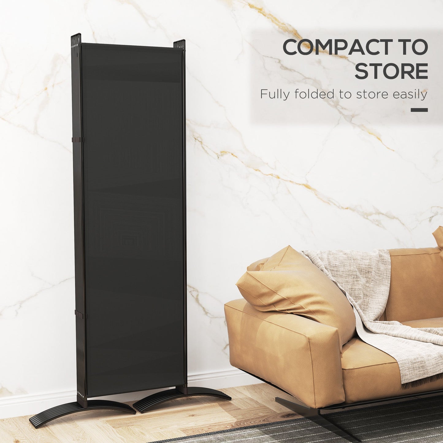 6 Panel Folding Outdoor Privacy Screen, 5.7FT Tall Room Divider with UV30+ Protection, Freestanding Privacy Panel Partition with Stable Base for Indoor Outdoor, Black