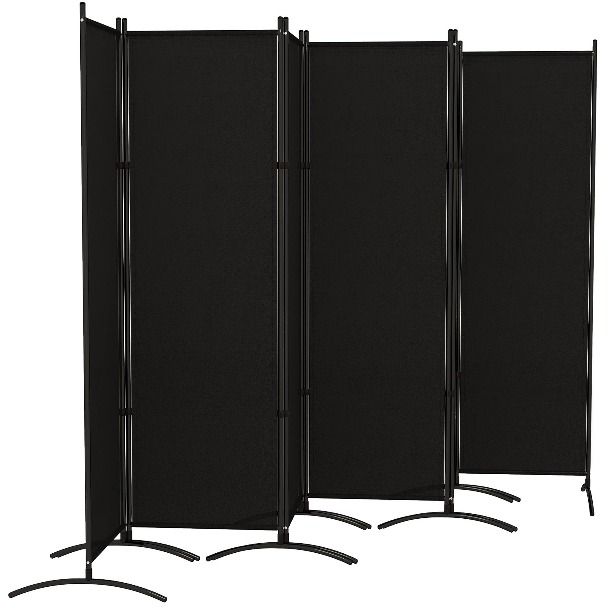6 Panel Folding Outdoor Privacy Screen, 5.7FT Tall Room Divider with UV30+ Protection, Freestanding Privacy Panel Partition with Stable Base for Indoor Outdoor, Black