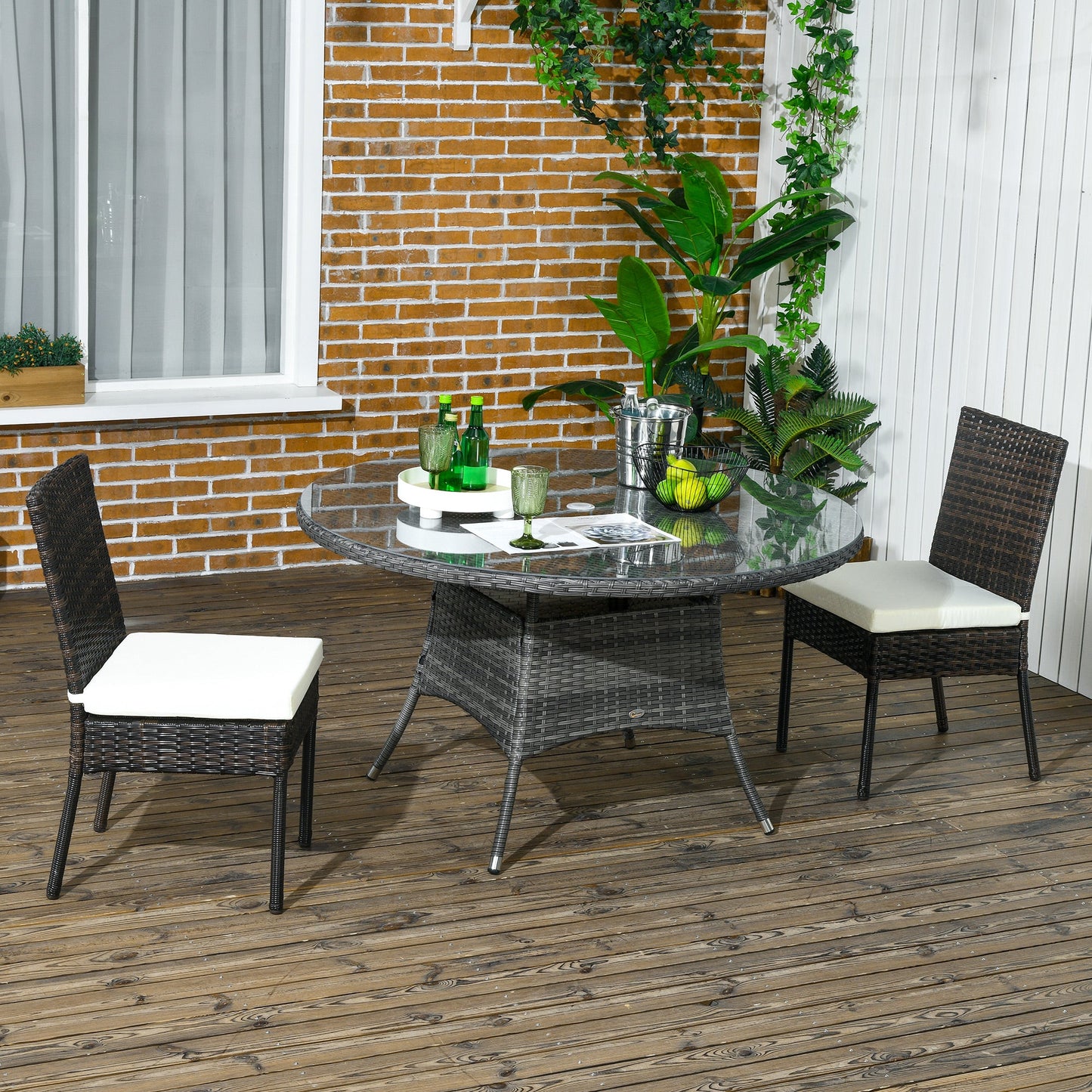 2 Pieces PE Rattan Outdoor Dining Chairs with Cushion, Patio Wicker Dining Chairs with Backrest for Patio, Deck, Garden, Brown