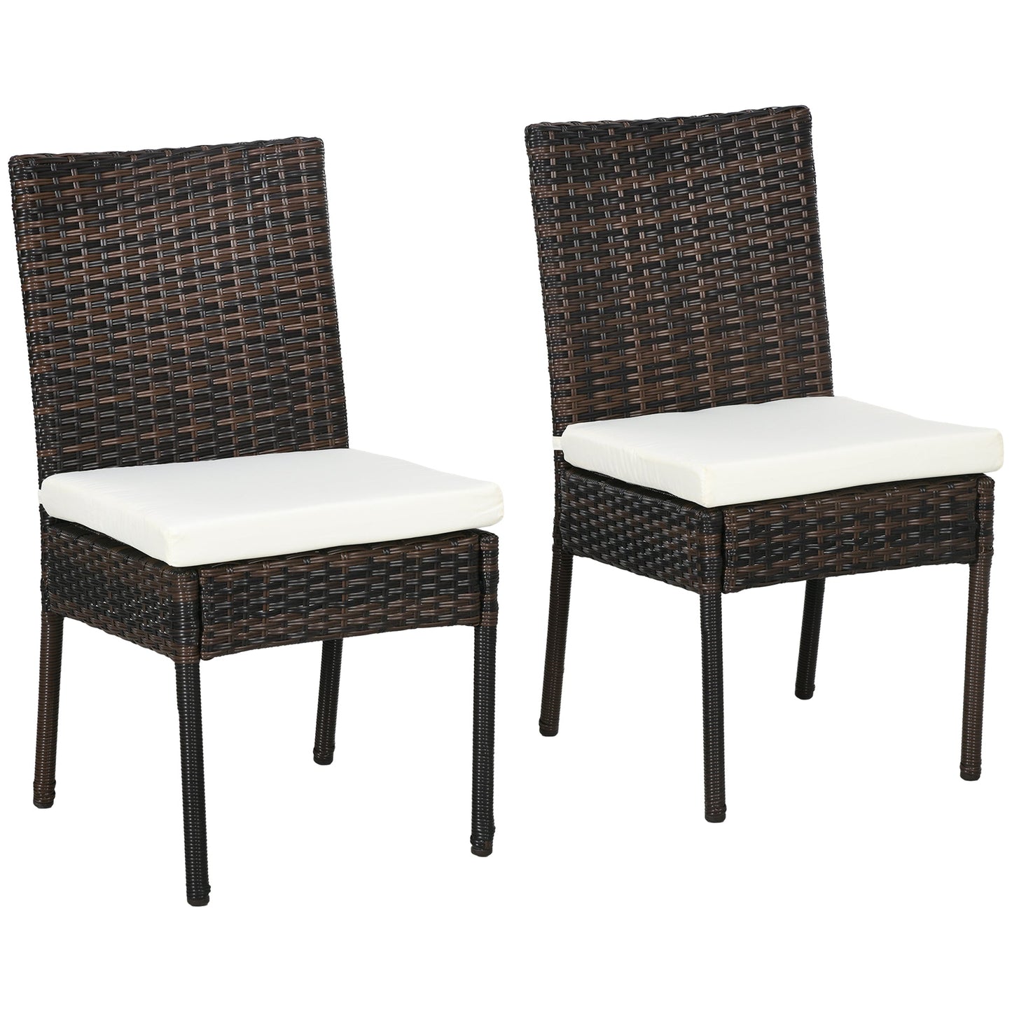 2 Pieces PE Rattan Outdoor Dining Chairs with Cushion, Patio Wicker Dining Chairs with Backrest for Patio, Deck, Garden, Brown