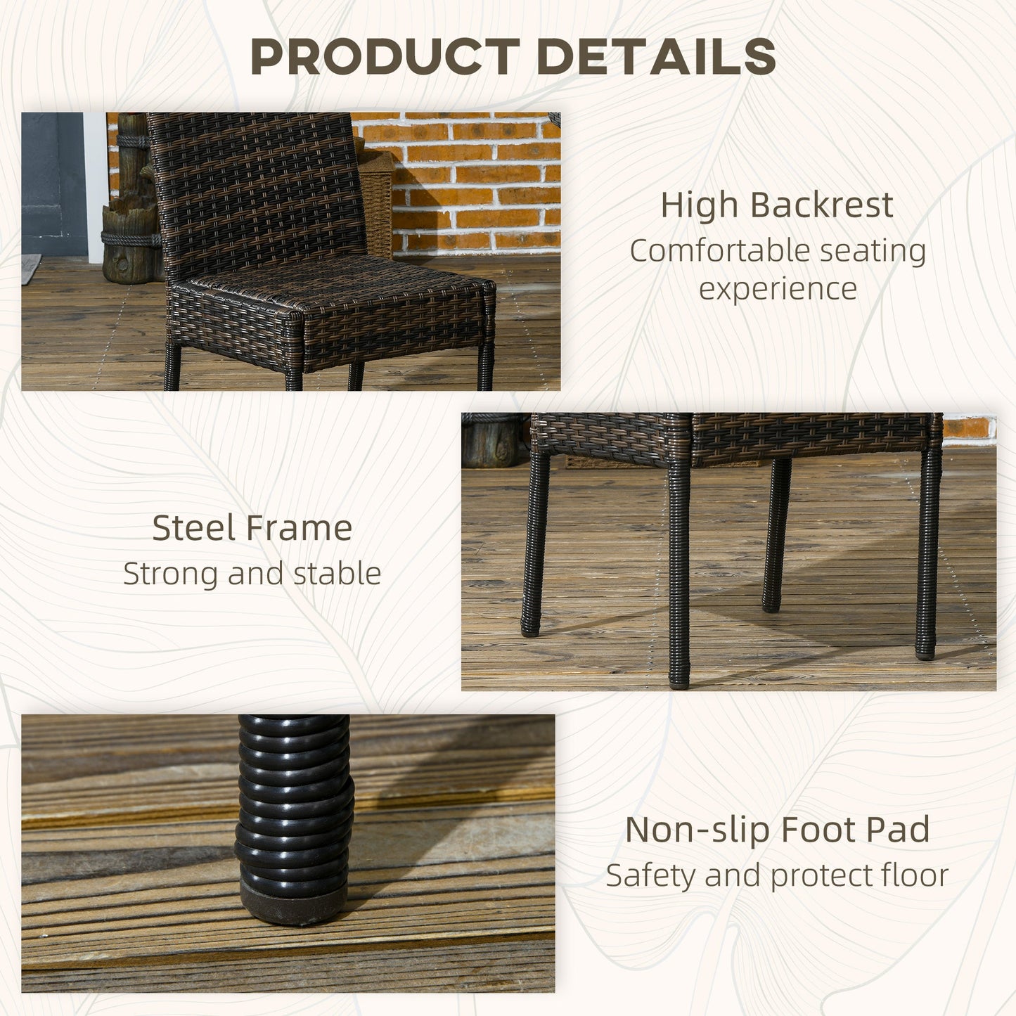 2 Pieces PE Rattan Outdoor Dining Chairs with Cushion, Patio Wicker Dining Chairs with Backrest for Patio, Deck, Garden, Brown