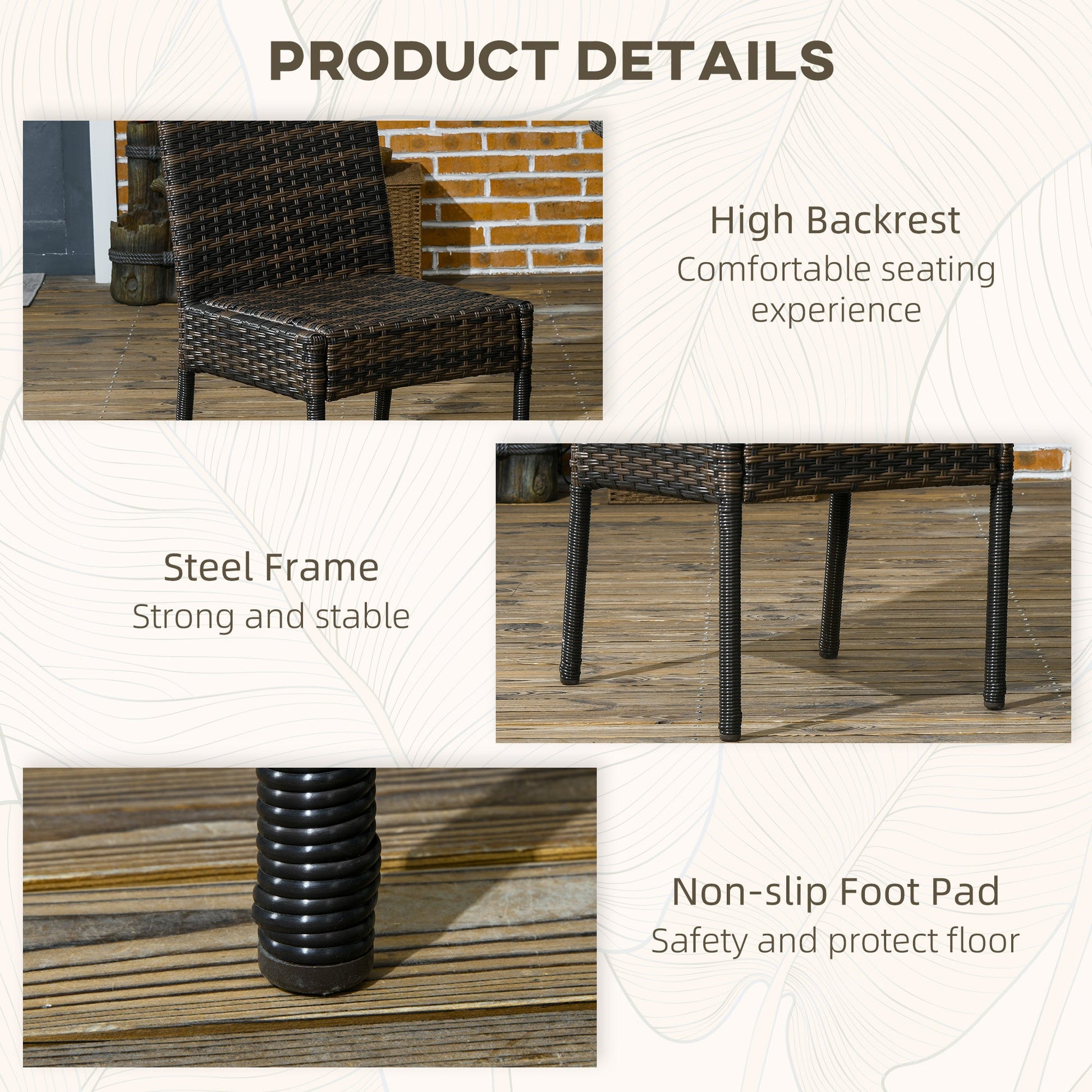 2 Pieces PE Rattan Outdoor Dining Chairs with Cushion, Patio Wicker Dining Chairs with Backrest for Patio, Deck, Garden, Brown