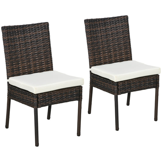 2 Pieces PE Rattan Outdoor Dining Chairs with Cushion, Patio Wicker Dining Chairs with Backrest for Patio, Deck, Garden, Brown