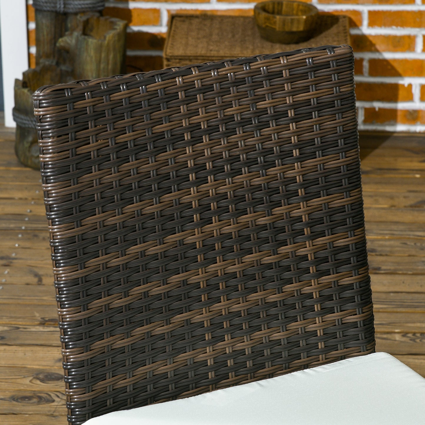 2 Pieces PE Rattan Outdoor Dining Chairs with Cushion, Patio Wicker Dining Chairs with Backrest for Patio, Deck, Garden, Brown