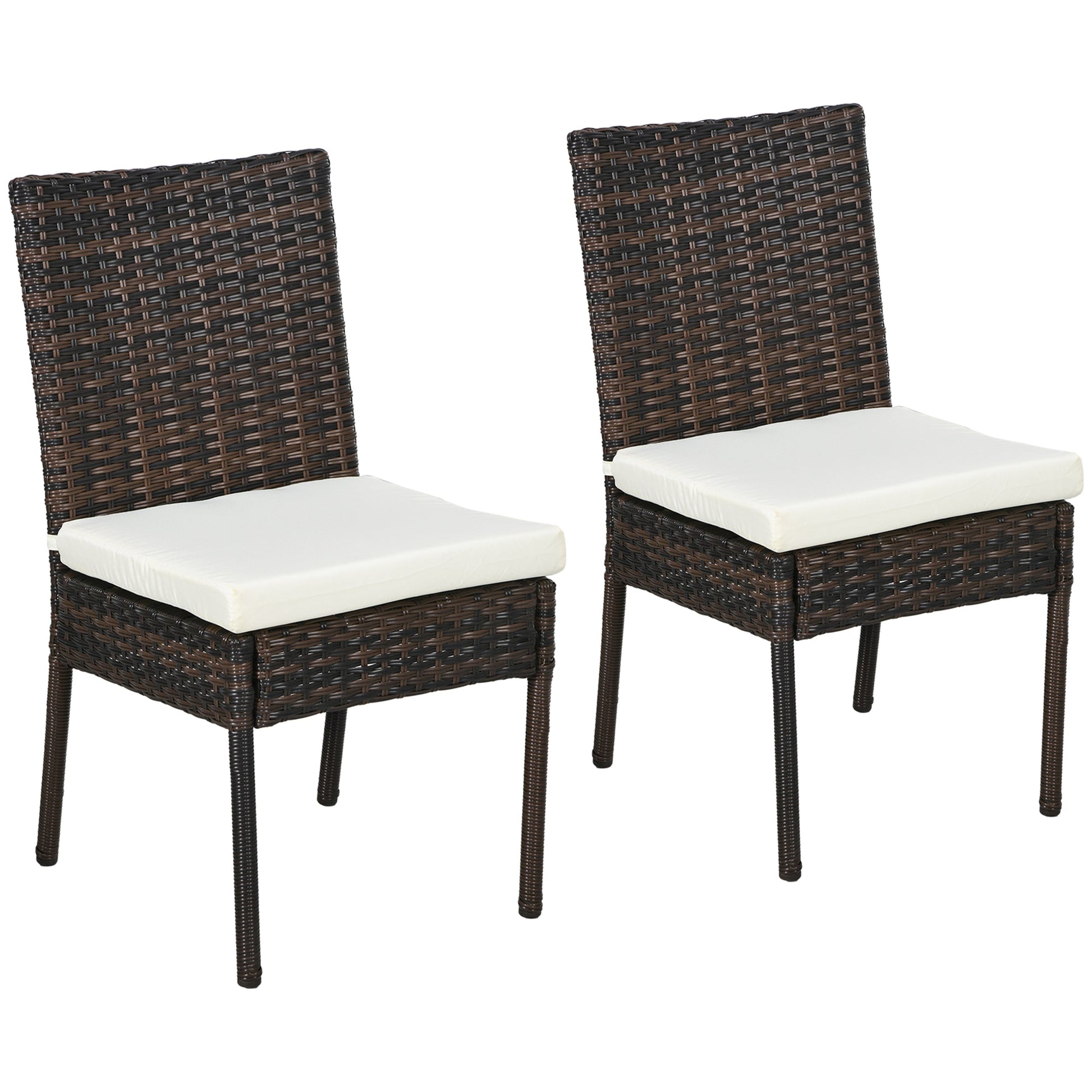 2 Pieces PE Rattan Outdoor Dining Chairs with Cushion, Patio Wicker Dining Chairs with Backrest for Patio, Deck, Garden, Brown