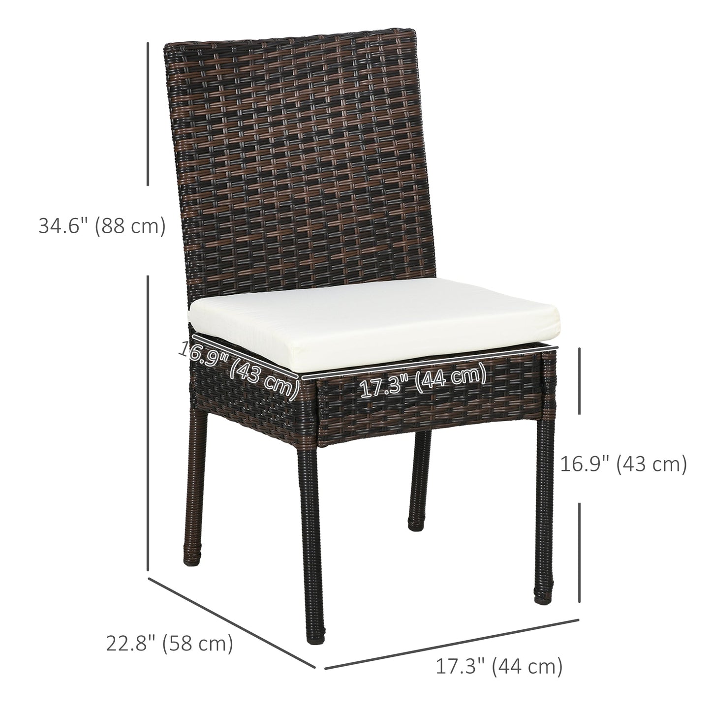 2 Pieces PE Rattan Outdoor Dining Chairs with Cushion, Patio Wicker Dining Chairs with Backrest for Patio, Deck, Garden, Brown
