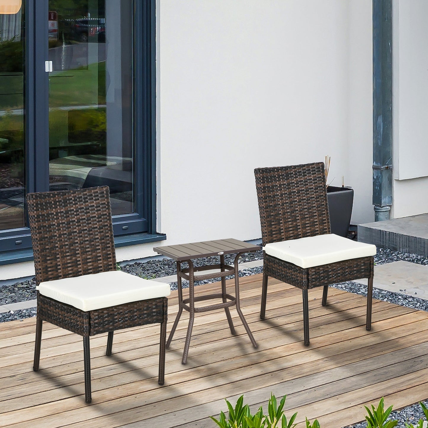 2 Pieces PE Rattan Outdoor Dining Chairs with Cushion, Patio Wicker Dining Chairs with Backrest for Patio, Deck, Garden, Brown