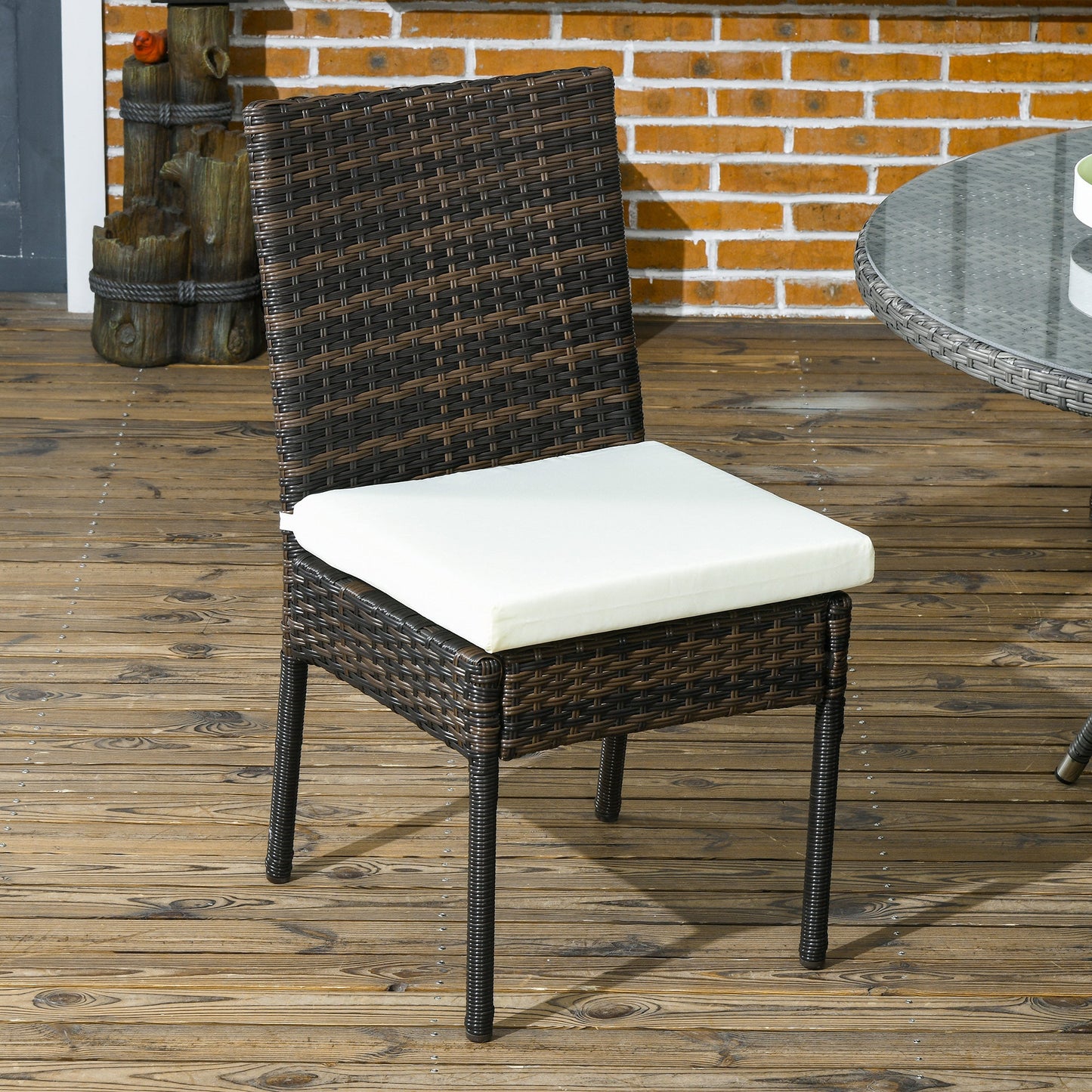 2 Pieces PE Rattan Outdoor Dining Chairs with Cushion, Patio Wicker Dining Chairs with Backrest for Patio, Deck, Garden, Brown