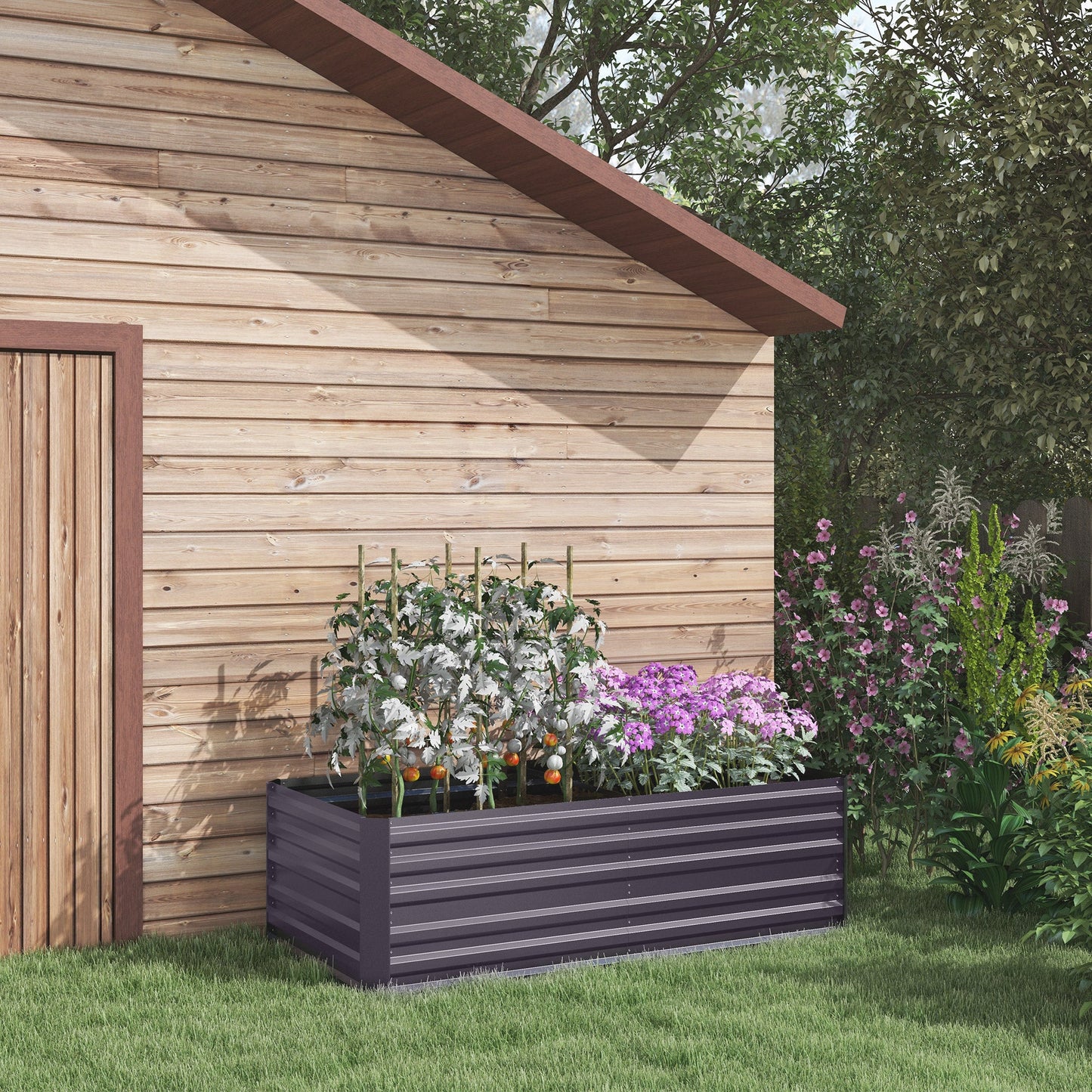 Raised Garden Bed, 6' x 3' x 2' Galvanized Steel Planters for Outdoor Plants with Multi-reinforced Rods for Vegetables, Flowers and Herbs, Dark Grey