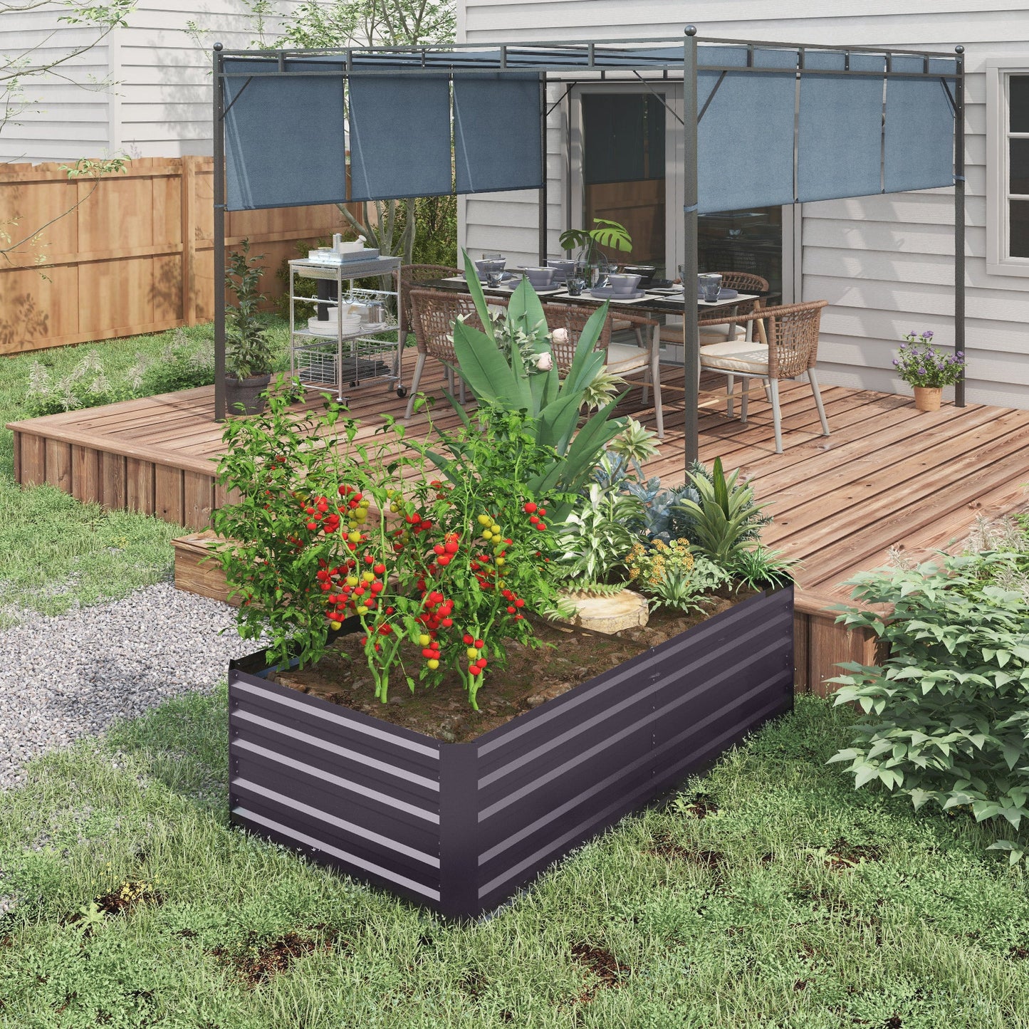 Raised Garden Bed, 6' x 3' x 2' Galvanized Steel Planters for Outdoor Plants with Multi-reinforced Rods for Vegetables, Flowers and Herbs, Dark Grey