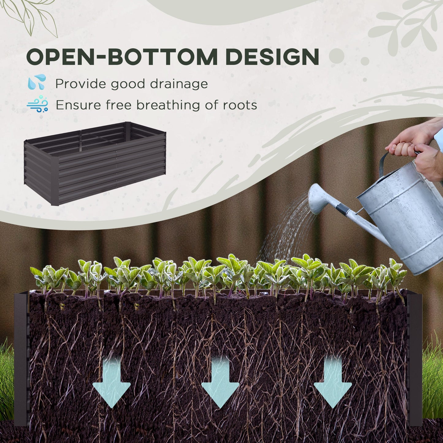 Raised Garden Bed, 6' x 3' x 2' Galvanized Steel Planters for Outdoor Plants with Multi-reinforced Rods for Vegetables, Flowers and Herbs, Dark Grey