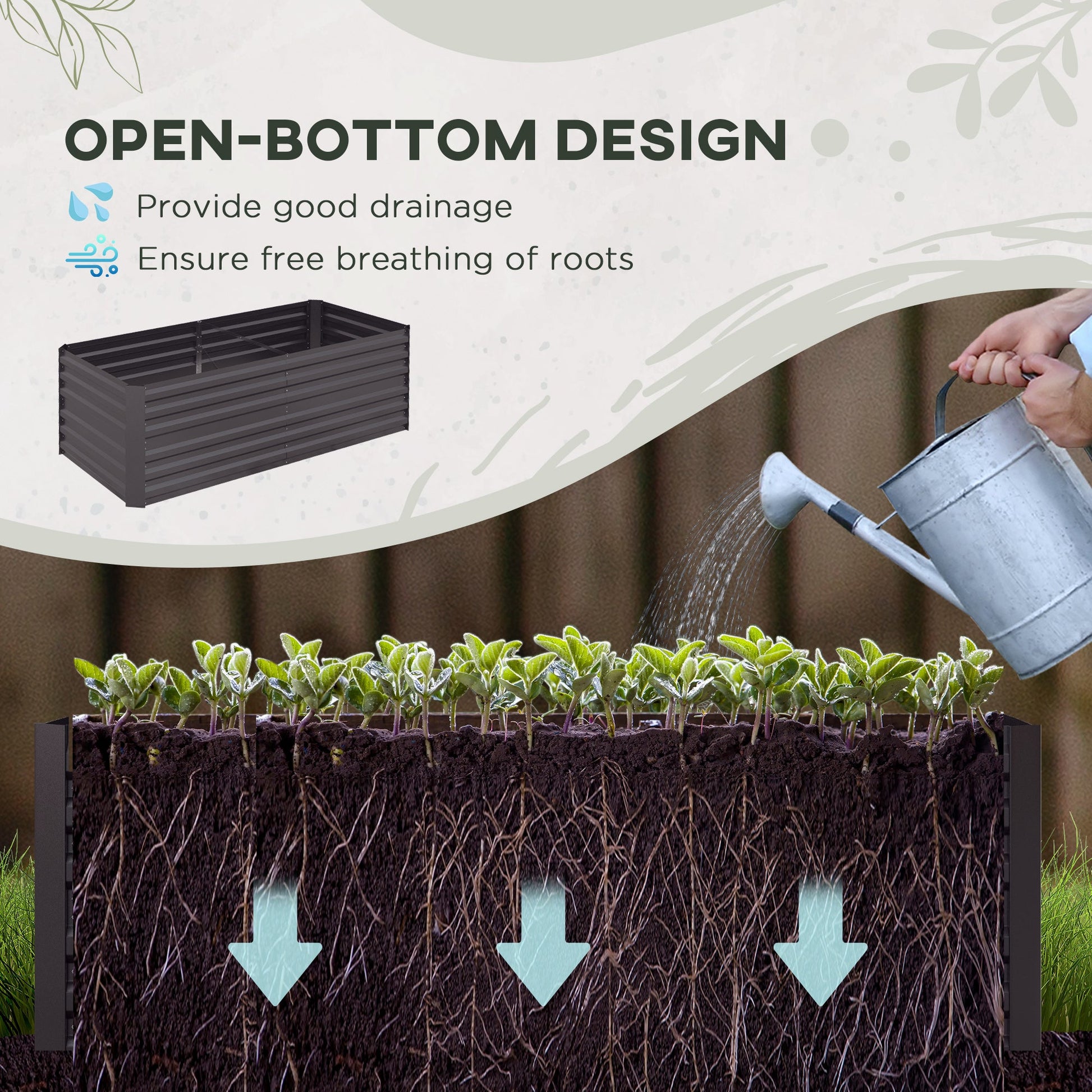 Raised Garden Bed, 6' x 3' x 2' Galvanized Steel Planters for Outdoor Plants with Multi-reinforced Rods for Vegetables, Flowers and Herbs, Dark Grey