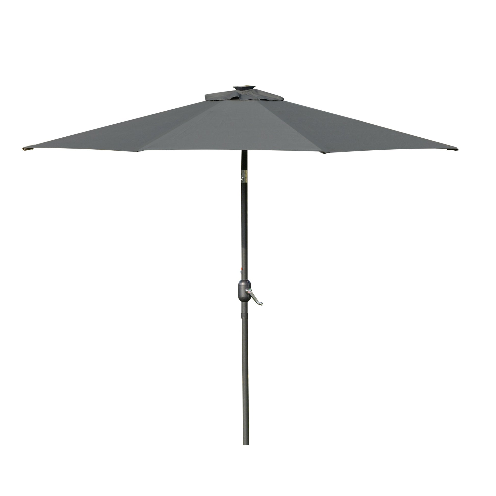 9ft Solar Patio Umbrella Outdoor Sunshade 24 LED Lights Tilt Canopy, Charcoal Grey