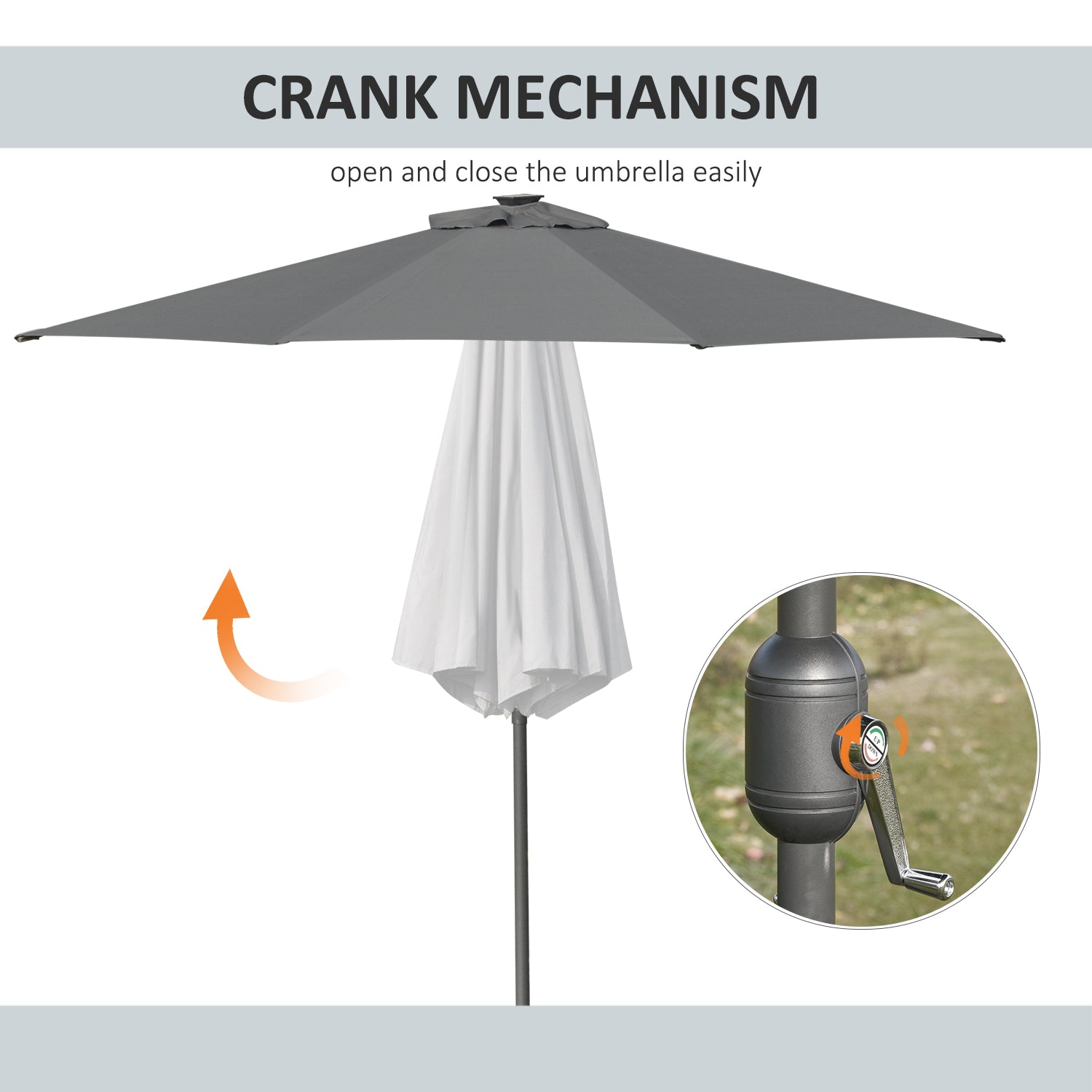 9ft Solar Patio Umbrella Outdoor Sunshade 24 LED Lights Tilt Canopy, Charcoal Grey