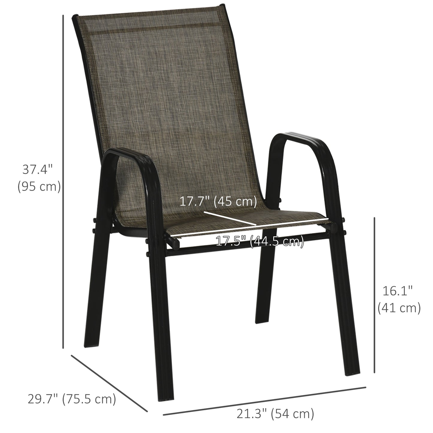 Set of 4 Outdoor Dining Chairs, Heavy Duty Stackable Patio Dining Set with Mesh Seat and Armrests for Balcony Garden, Brown and Black