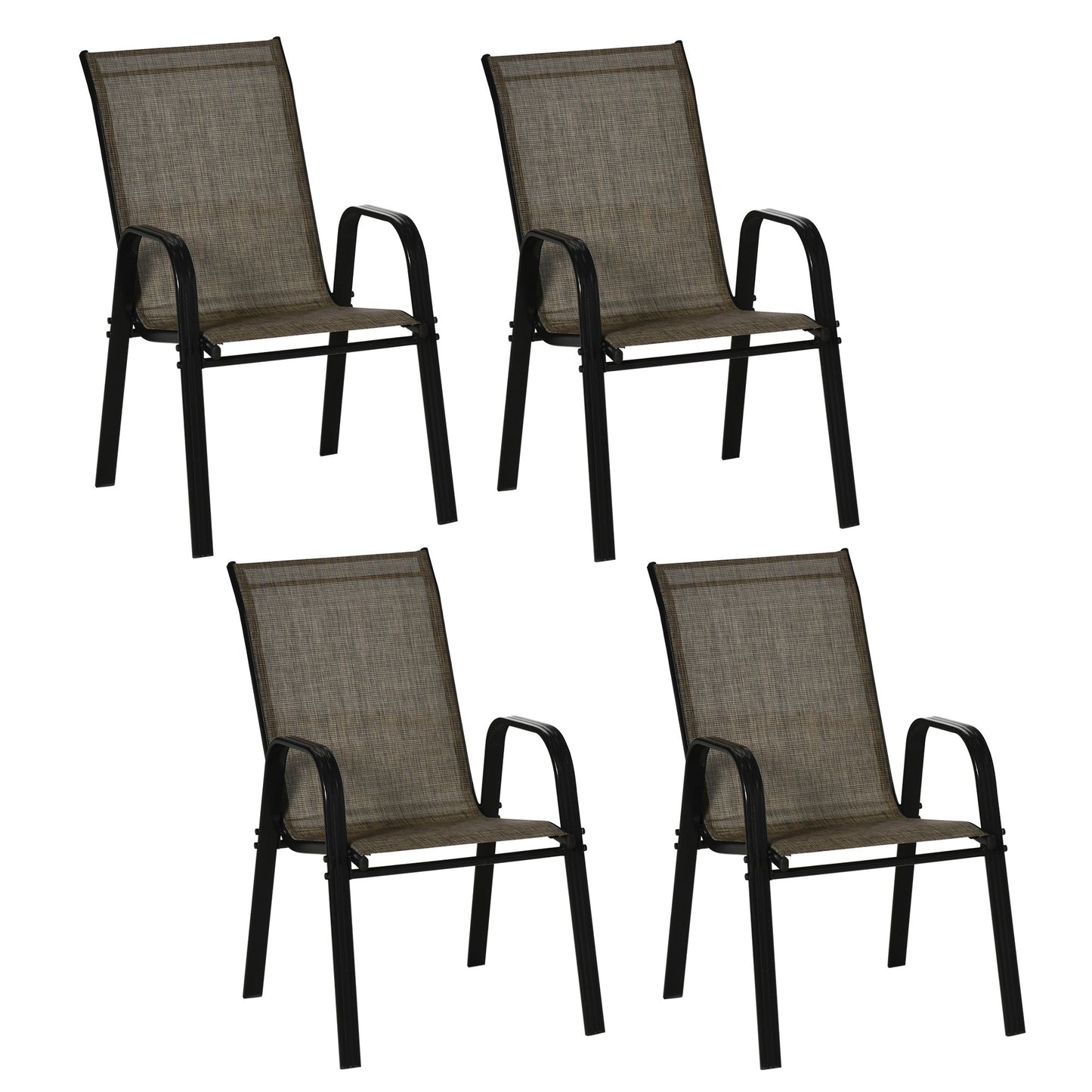 Set of 4 Outdoor Dining Chairs, Heavy Duty Stackable Patio Dining Set with Mesh Seat and Armrests for Balcony Garden, Brown and Black