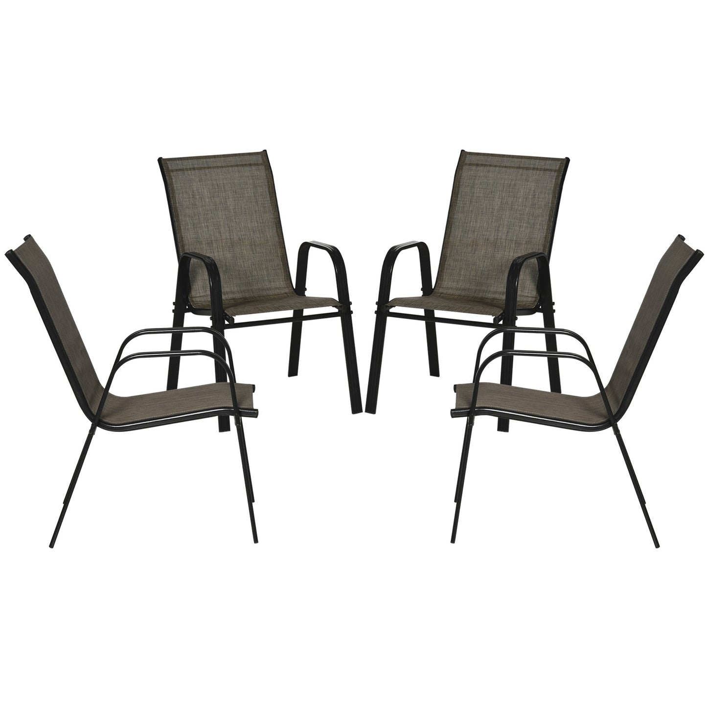 Set of 4 Outdoor Dining Chairs, Heavy Duty Stackable Patio Dining Set with Mesh Seat and Armrests for Balcony Garden, Brown and Black