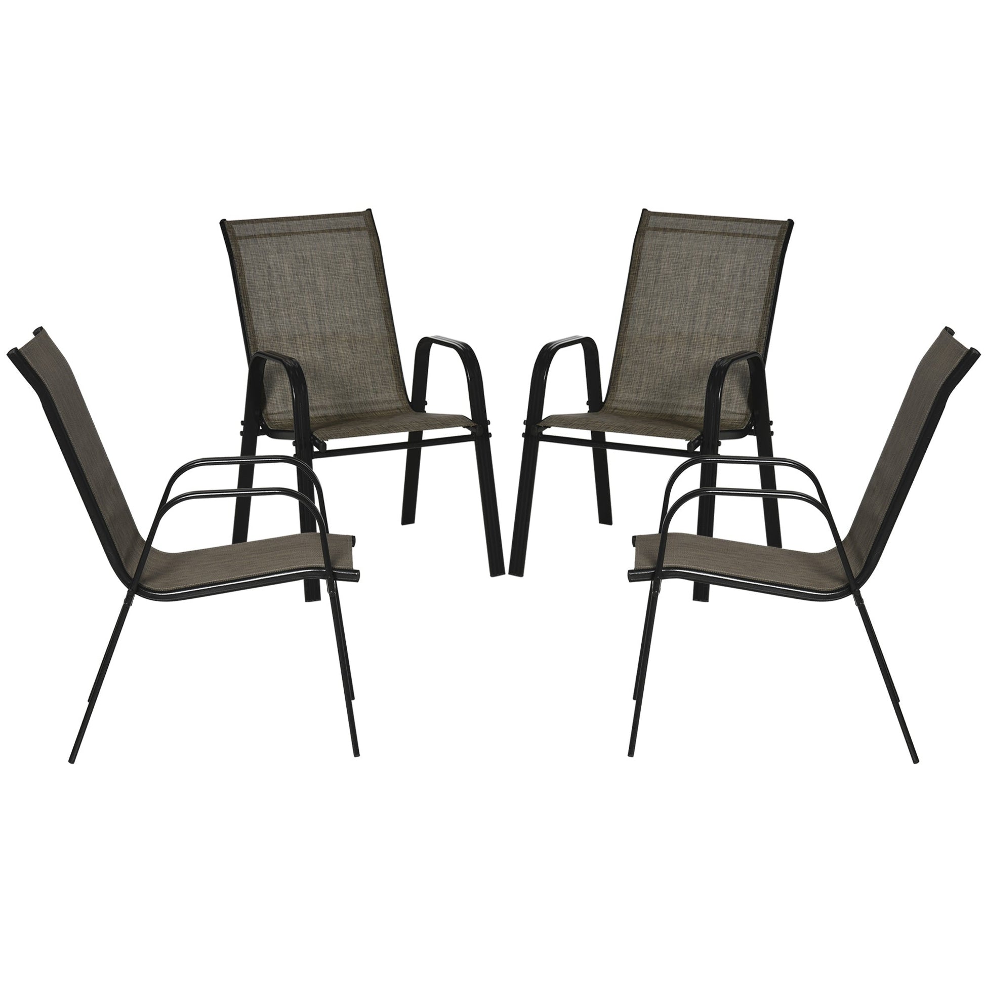 Set of 4 Outdoor Dining Chairs, Heavy Duty Stackable Patio Dining Set with Mesh Seat and Armrests for Balcony Garden, Brown and Black