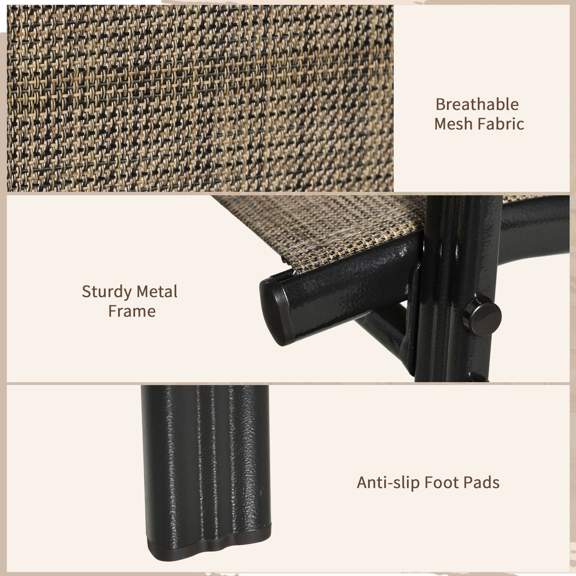 Set of 4 Outdoor Dining Chairs, Heavy Duty Stackable Patio Dining Set with Mesh Seat and Armrests for Balcony Garden, Brown and Black