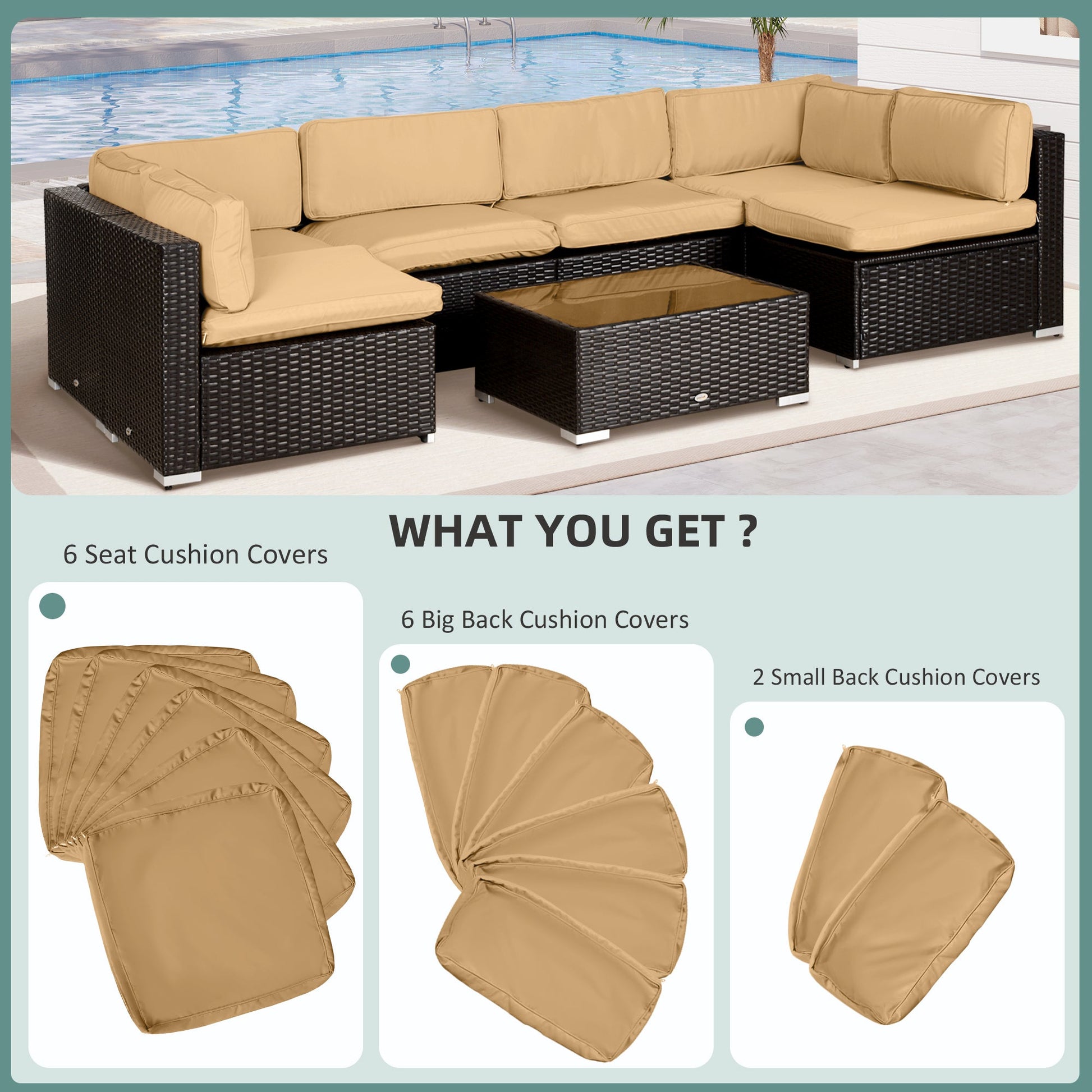 14Pcs Outdoor Cushion Covers, Patio Cushion Covers Replacement for Rattan Sofa Set - No Cushion Included, Light Yellow