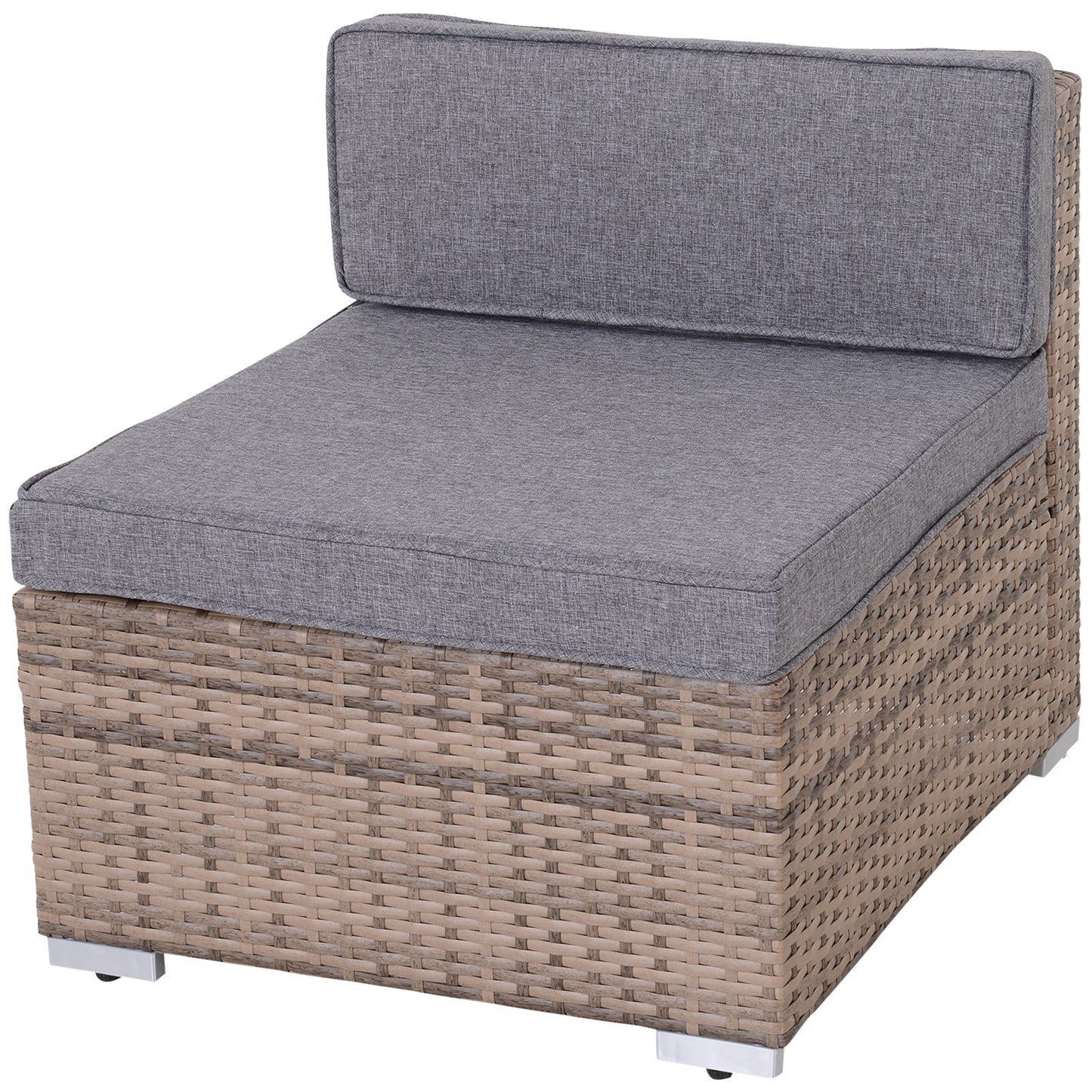 7 Piece Patio Furniture Set, PE Rattan Outdoor Conversation Set with Sectional Sofa, Glass Tabletop, Cushions and Pillows for Garden, Lawn, Deck, Dark Beige and Grey