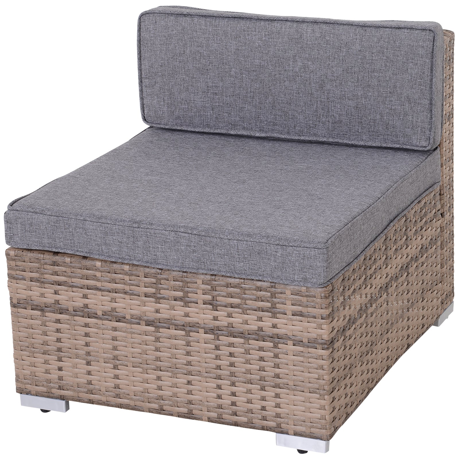 7 Piece Patio Furniture Set, PE Rattan Outdoor Conversation Set with Sectional Sofa, Glass Tabletop, Cushions and Pillows for Garden, Lawn, Deck, Dark Beige and Grey