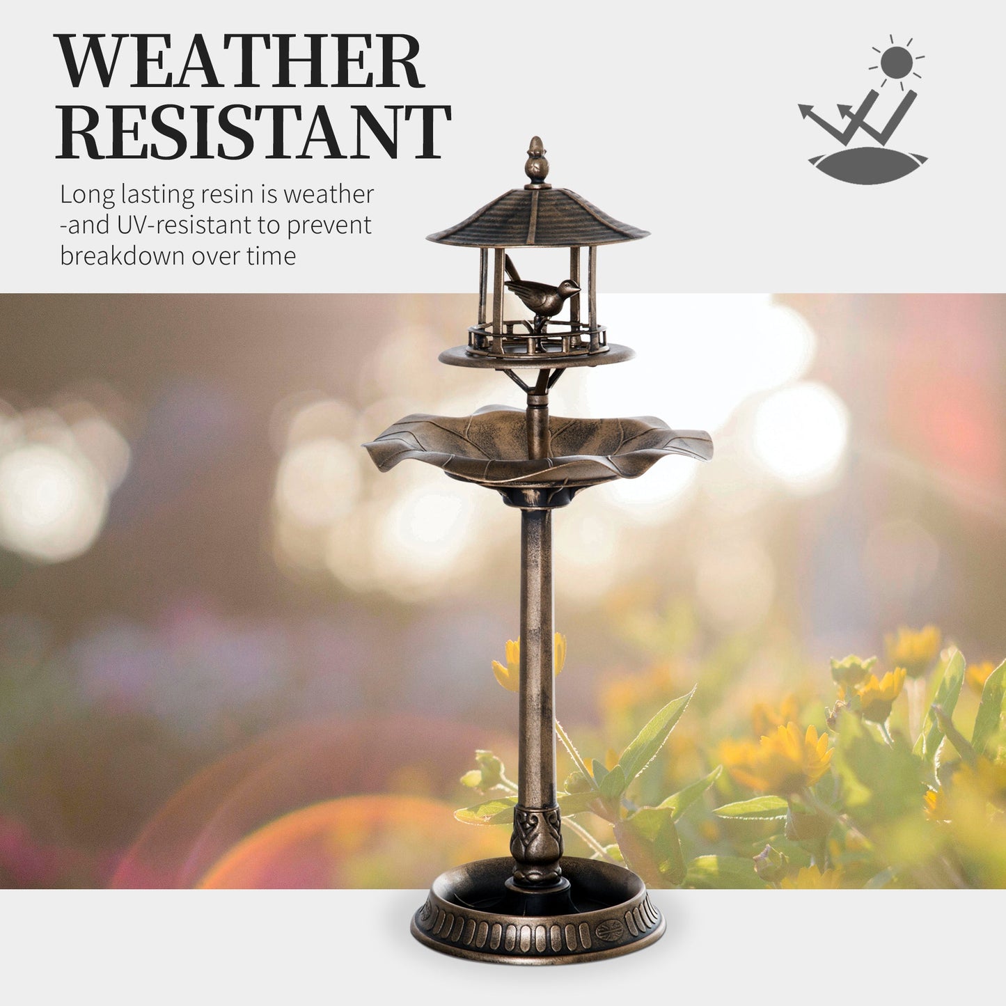 3-in-1 Garden Bird Bath Bowl Pedastal with Bird Feeder, Large Water Basin, & Underneath Flower Planter
