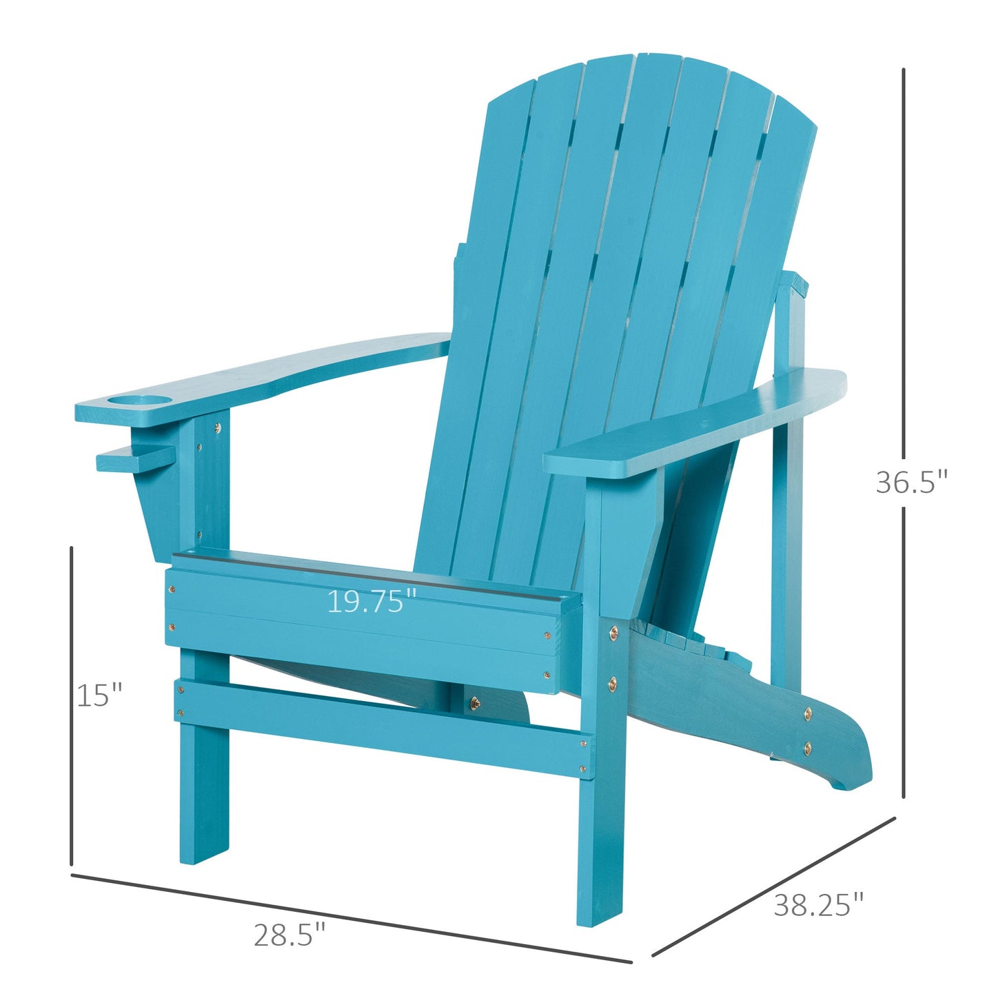 Classic Adirondack Chair Muskoka Chair, Garden Deck Chair with Cup Holder for Patio, Indoor, Backyard, Turquoise