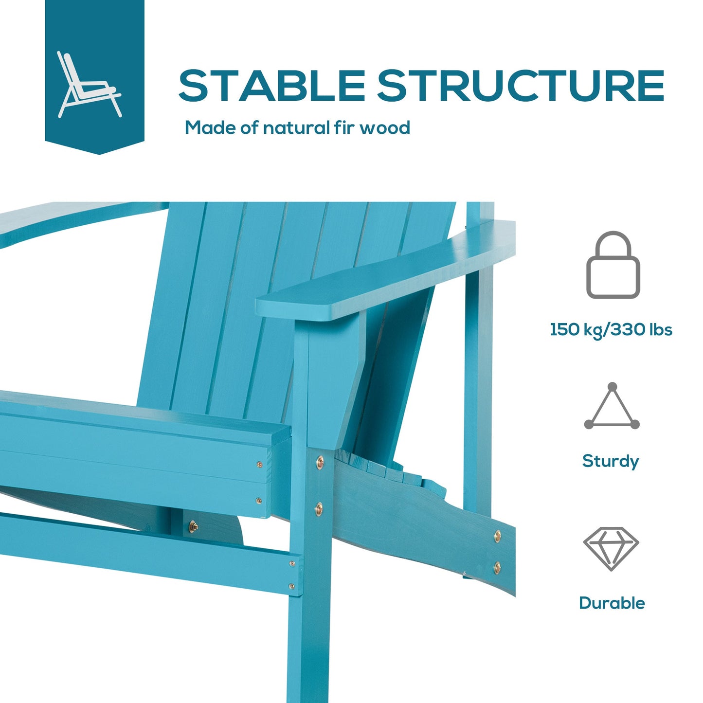 Classic Adirondack Chair Muskoka Chair, Garden Deck Chair with Cup Holder for Patio, Indoor, Backyard, Turquoise