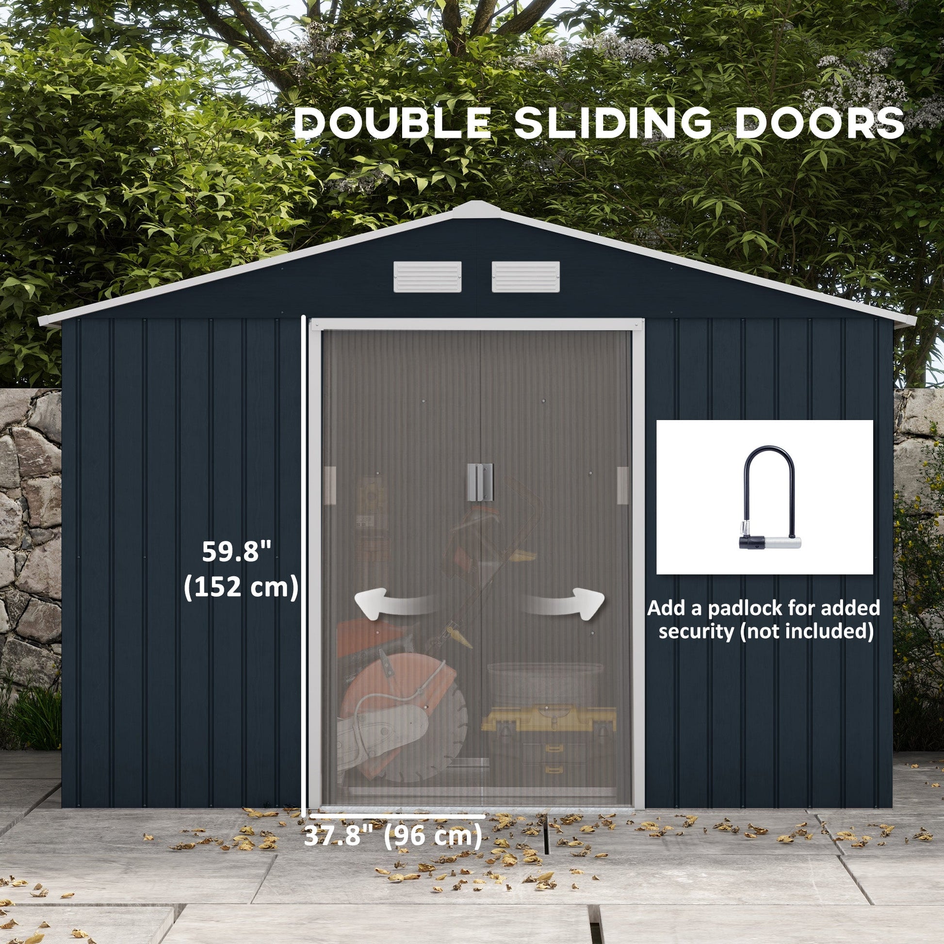 9' x 6' Garden Storage Shed with Foundation Kit, Metal Tool Storage House with Double Doors for Outdoor Patio Yard, Dark Grey