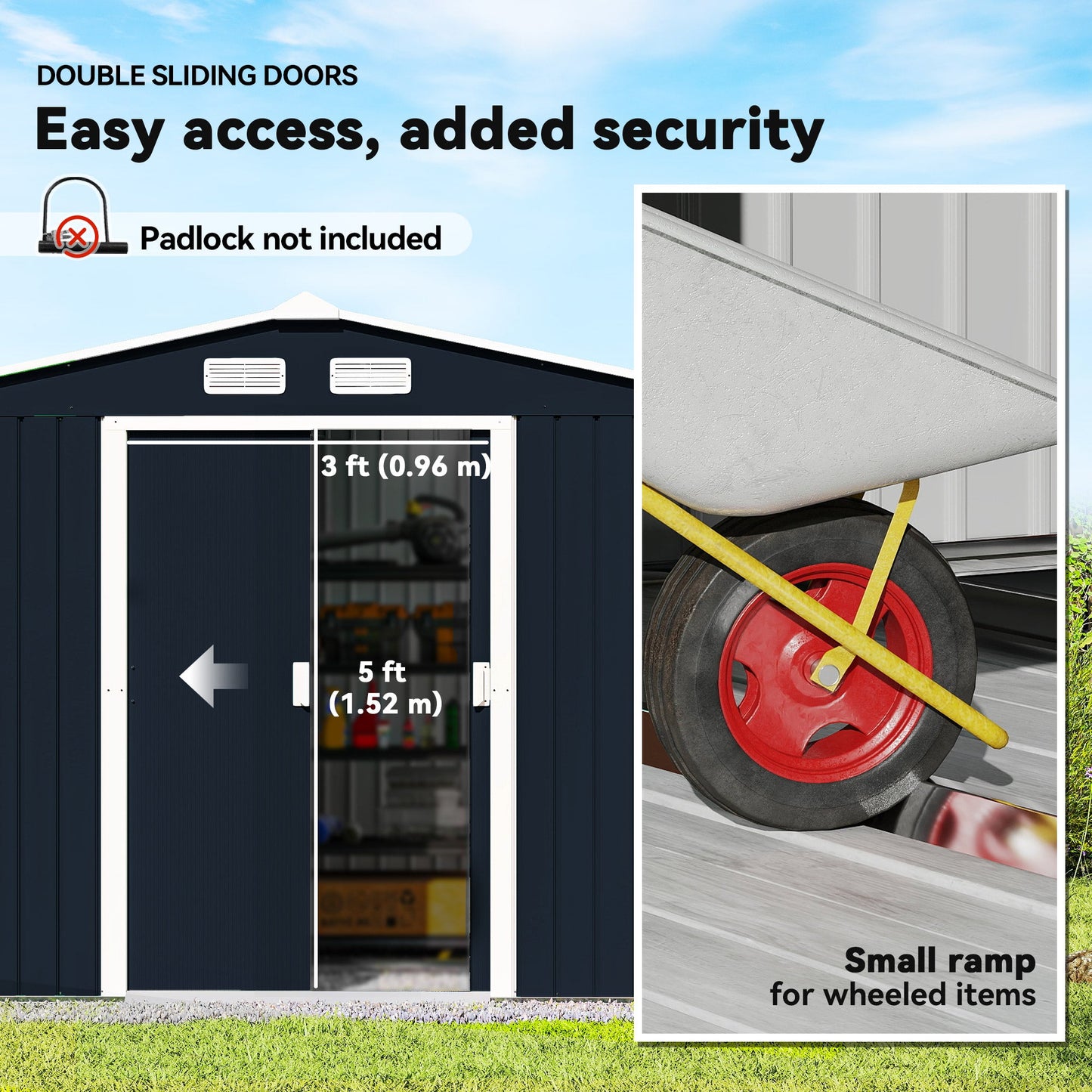 9' x 6' Garden Storage Shed with Foundation Kit, Metal Tool Storage House with Double Doors for Outdoor Patio Yard, Dark Grey