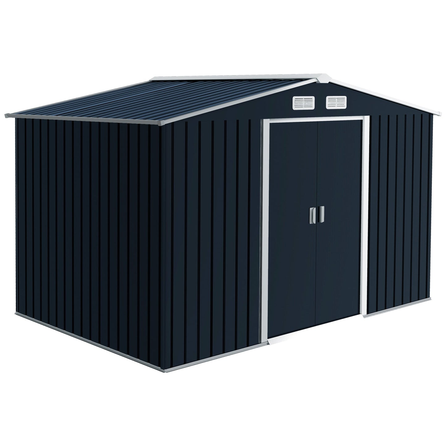 9' x 6' Garden Storage Shed with Foundation Kit, Metal Tool Storage House with Double Doors for Outdoor Patio Yard, Dark Grey